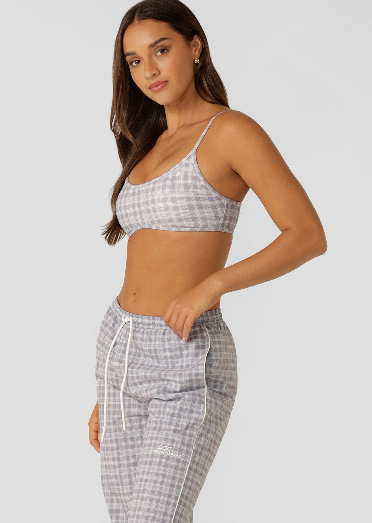 Lorna Jane Country Club Check Sports Bra - Grey Check