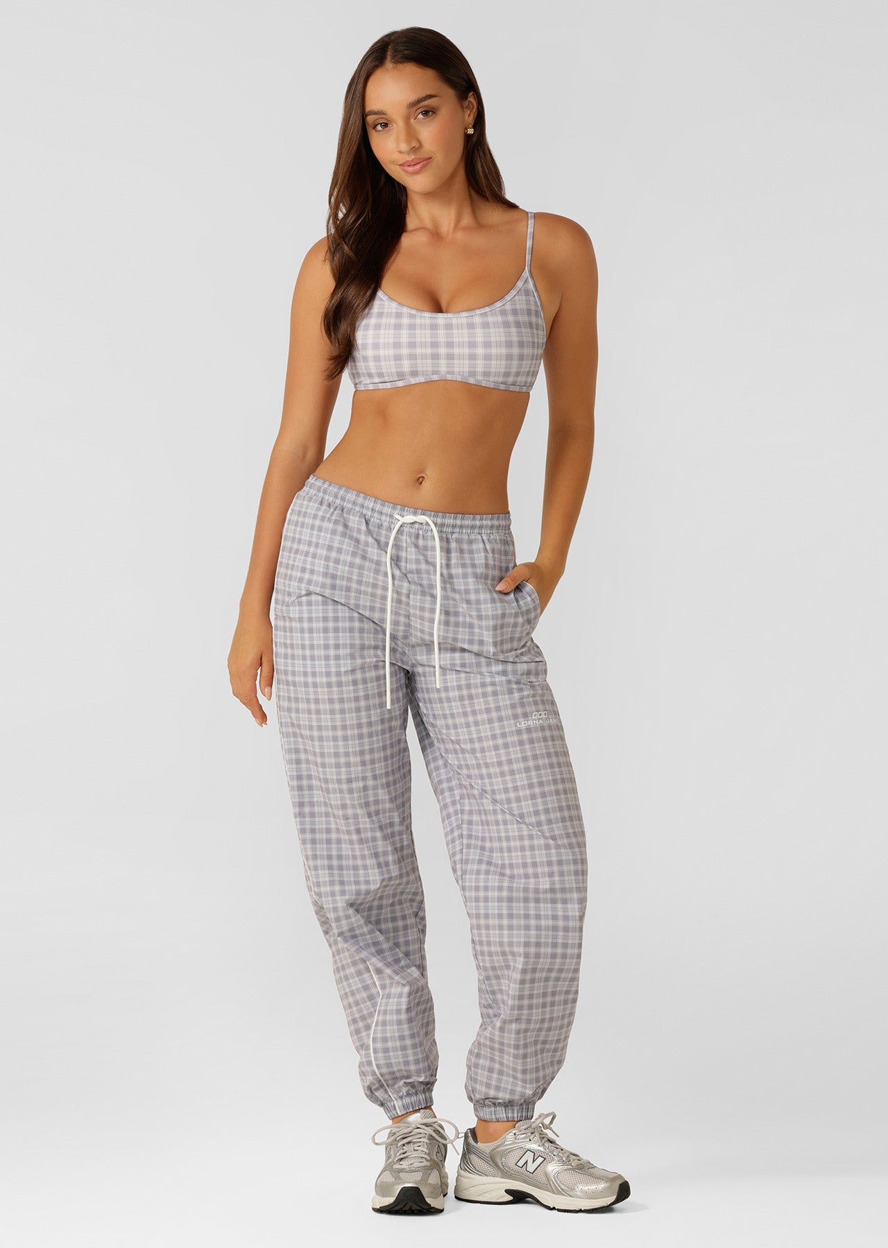 Lorna Jane Country Club Check Sports Bra - Grey Check