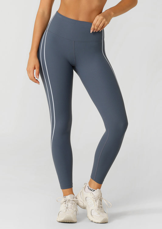 Lorna Jane Second Nature Luxe Rib Ankle Biter Leggings - Dark Powder Grey