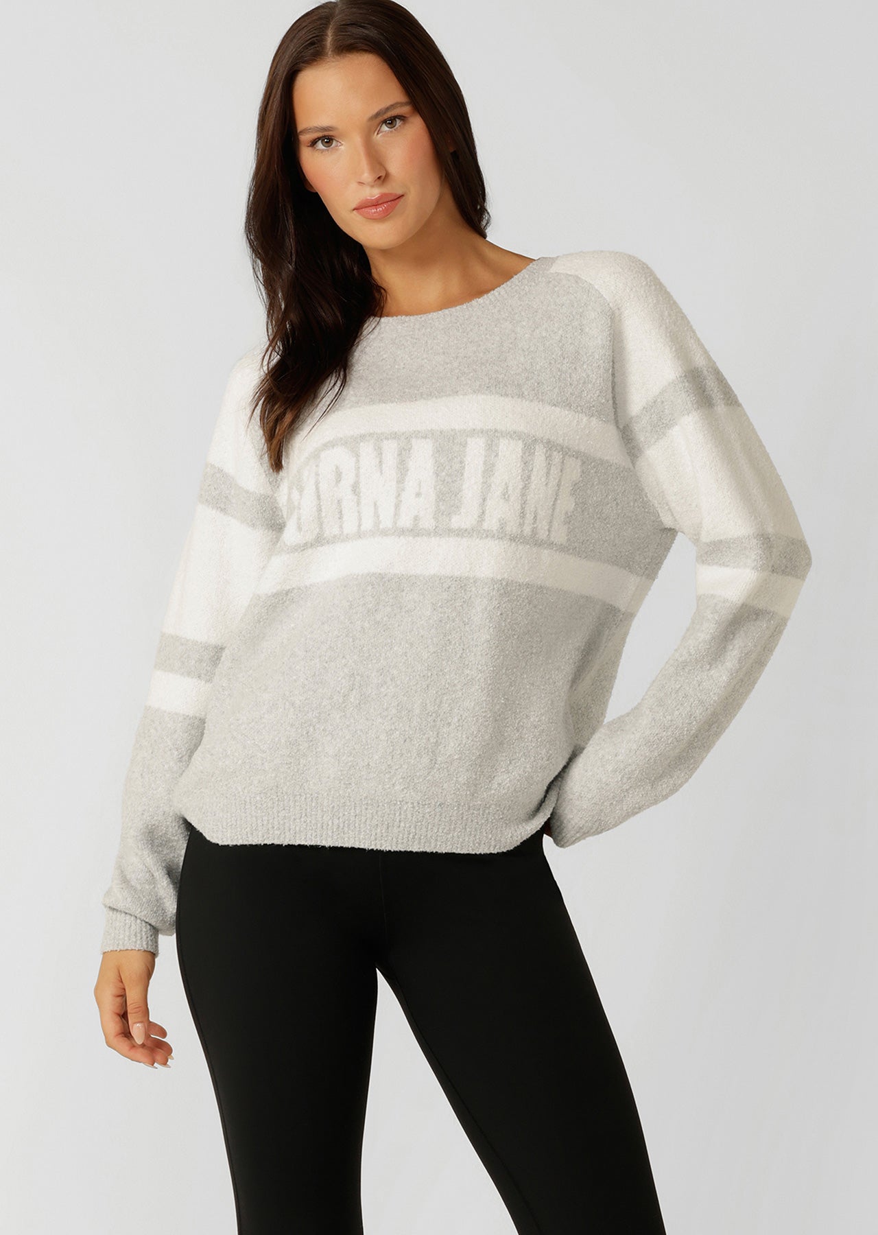 Lorna Jane Cloud Soft Logo Knit Jumper - Grey Marl