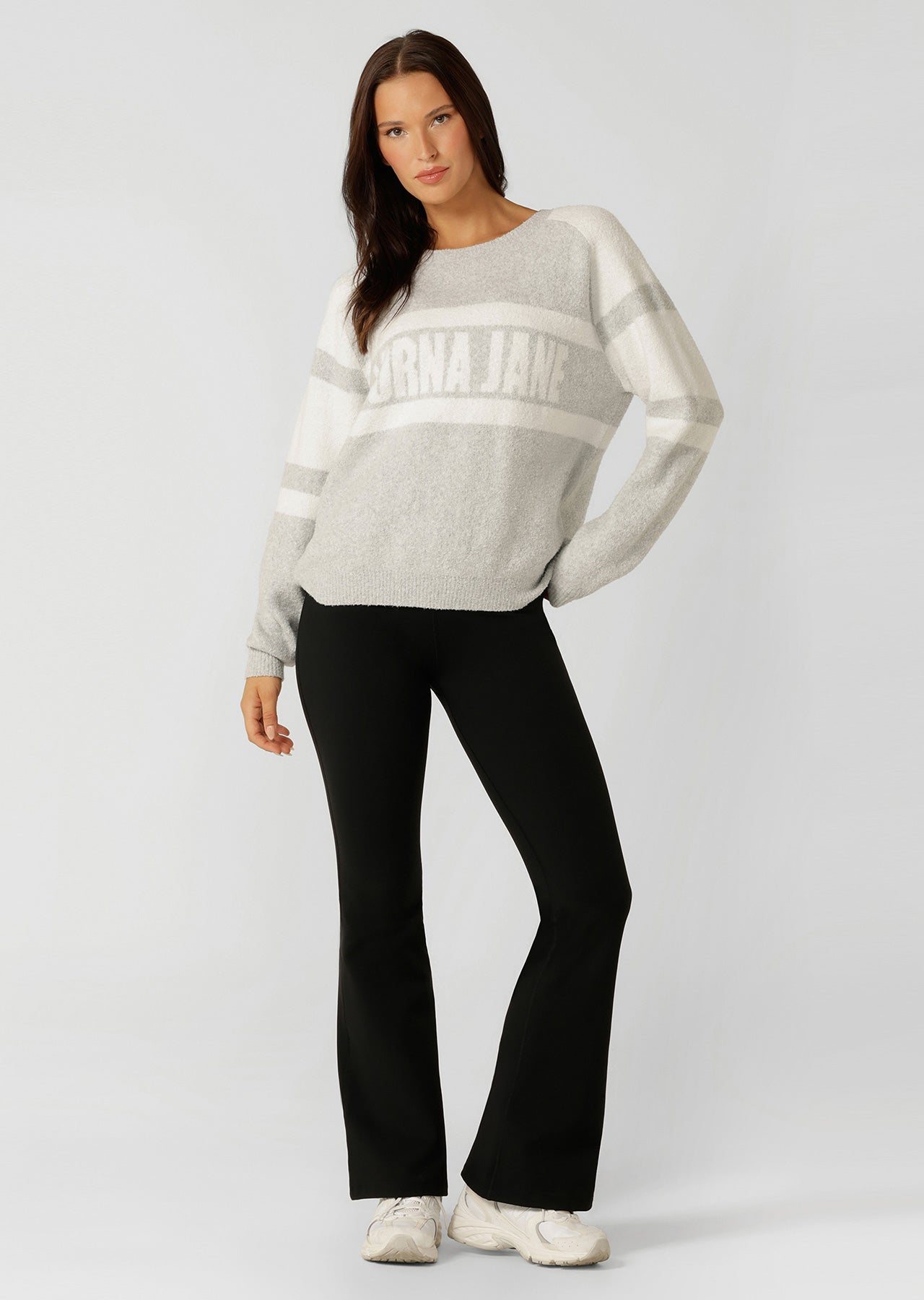 Lorna Jane Cloud Soft Logo Knit Jumper - Grey Marl