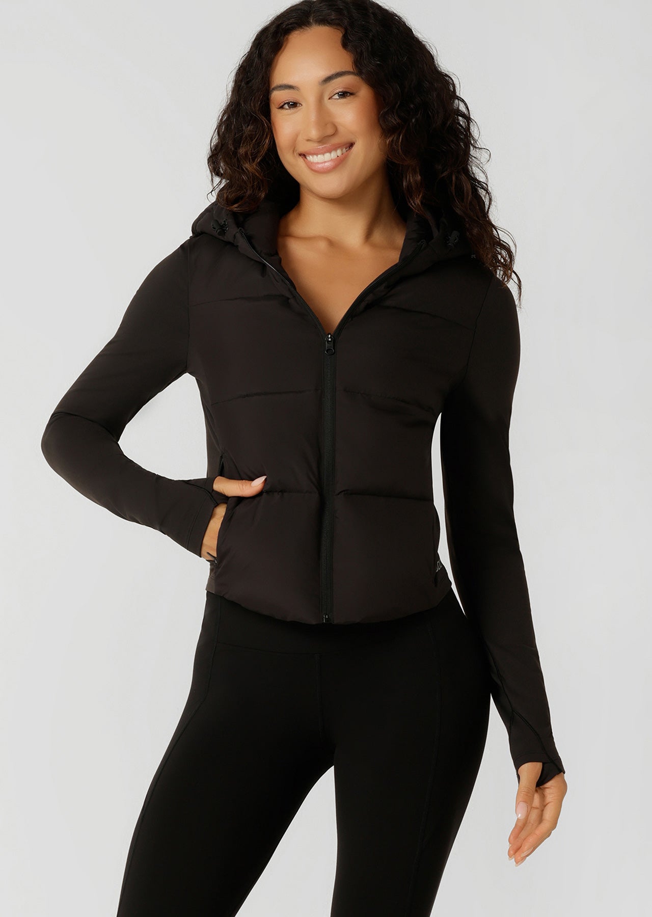 Lorna Jane Warm Up Thermal Combo Puffer Jacket - Black