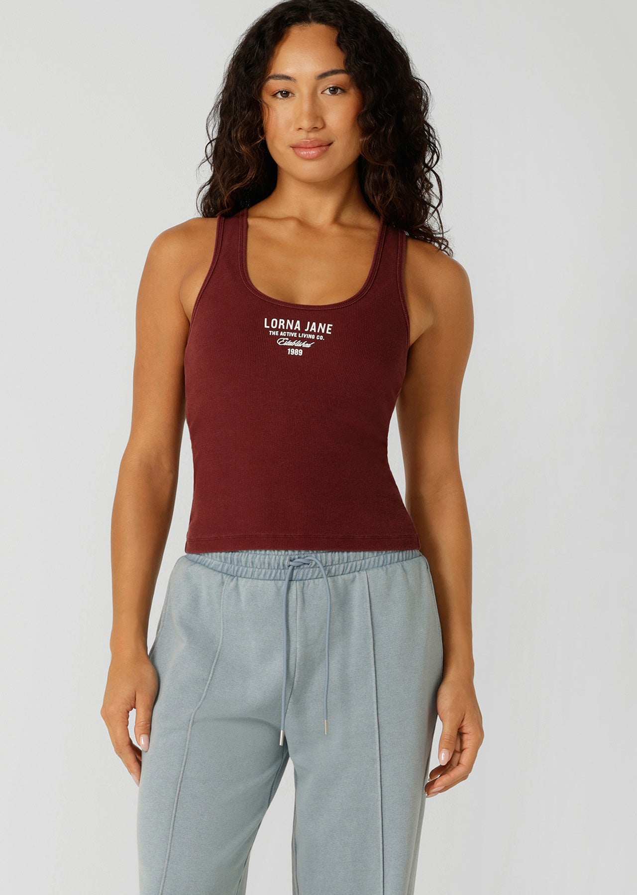 Lorna Jane Original Sport Washed Rib Tank - Washed Dark Ruby