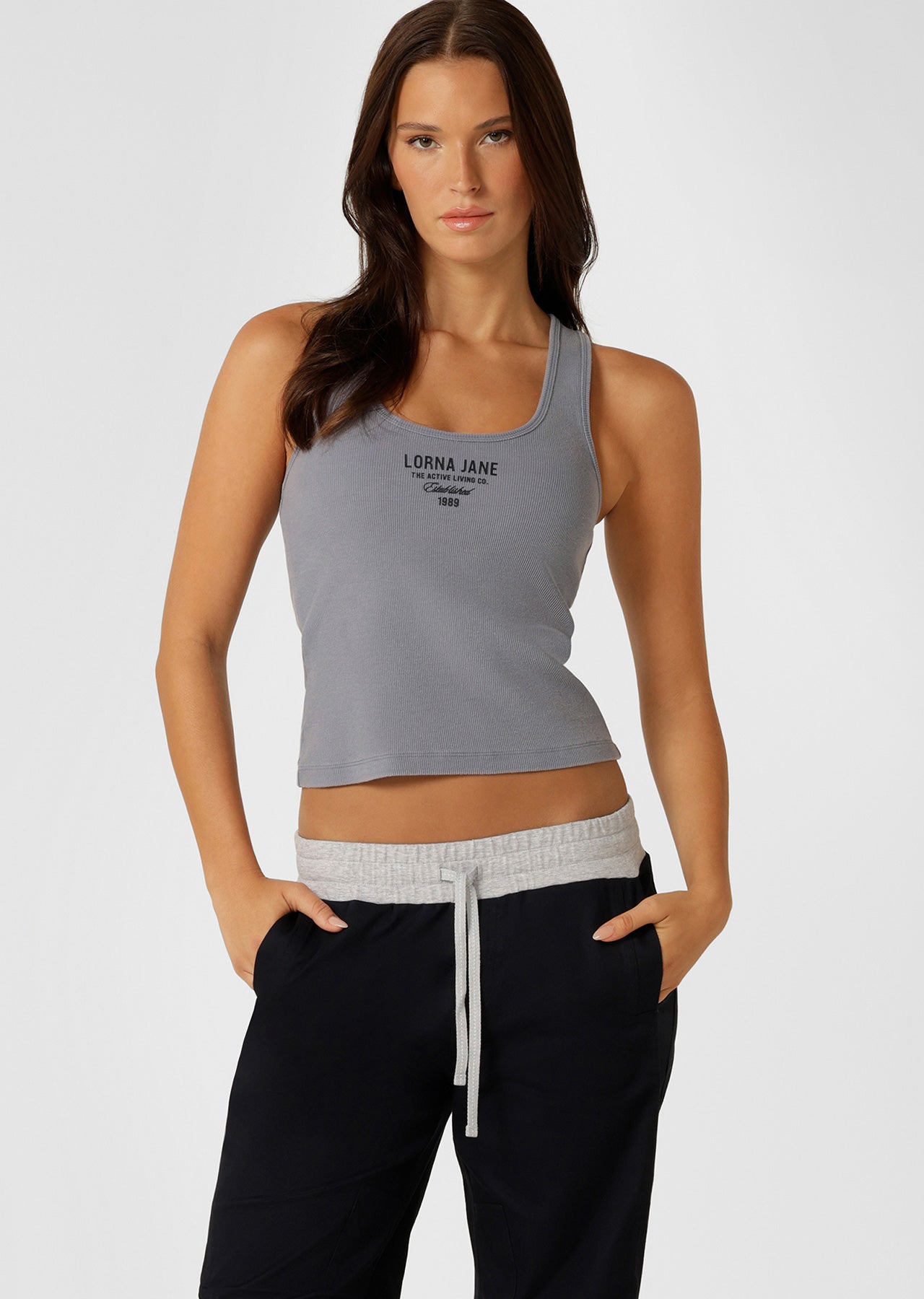 Lorna Jane Original Sport Washed Rib Tank - Washed Powder Grey