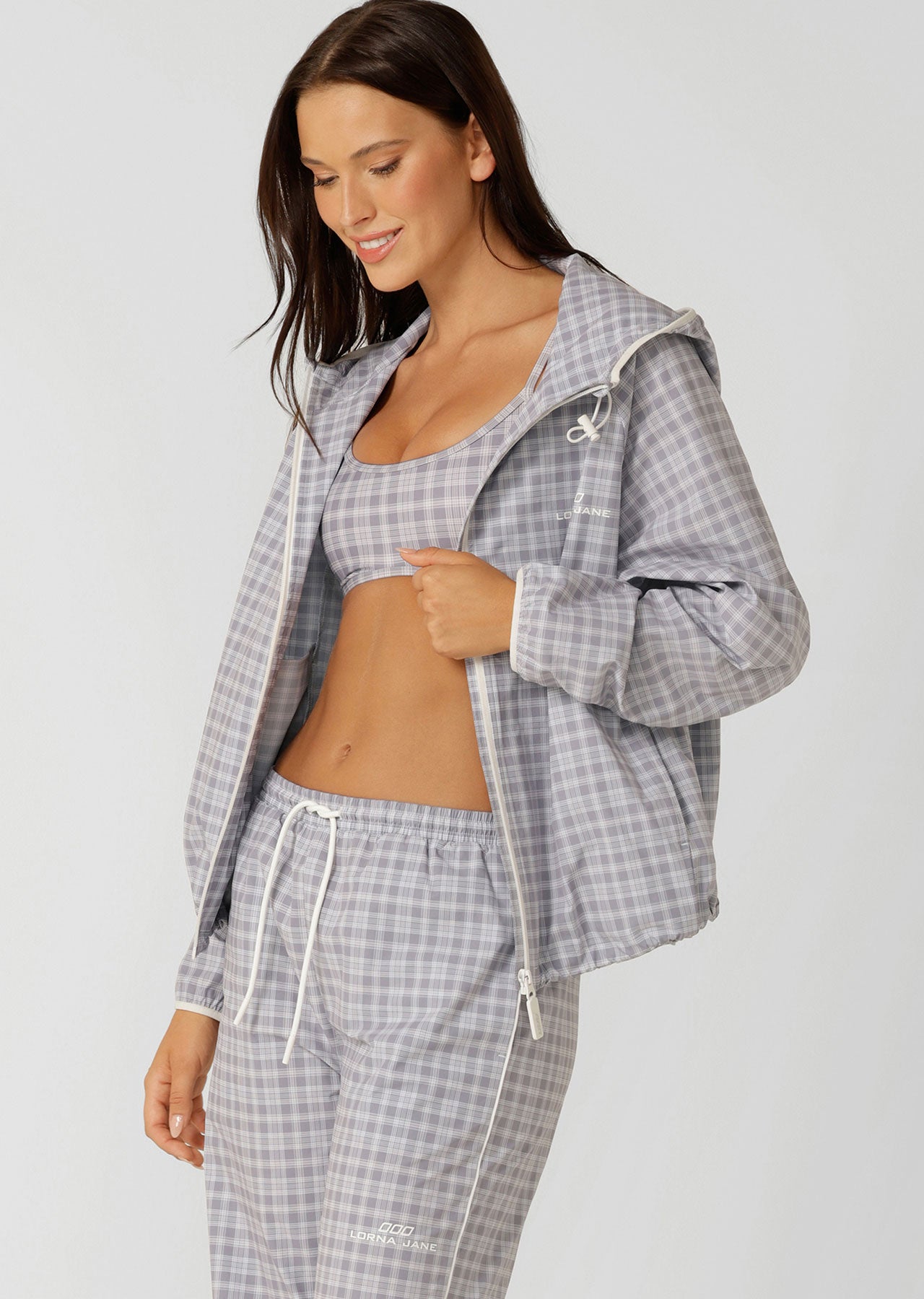 Lorna Jane Country Club Outdoor Rec Jacket - Grey Check