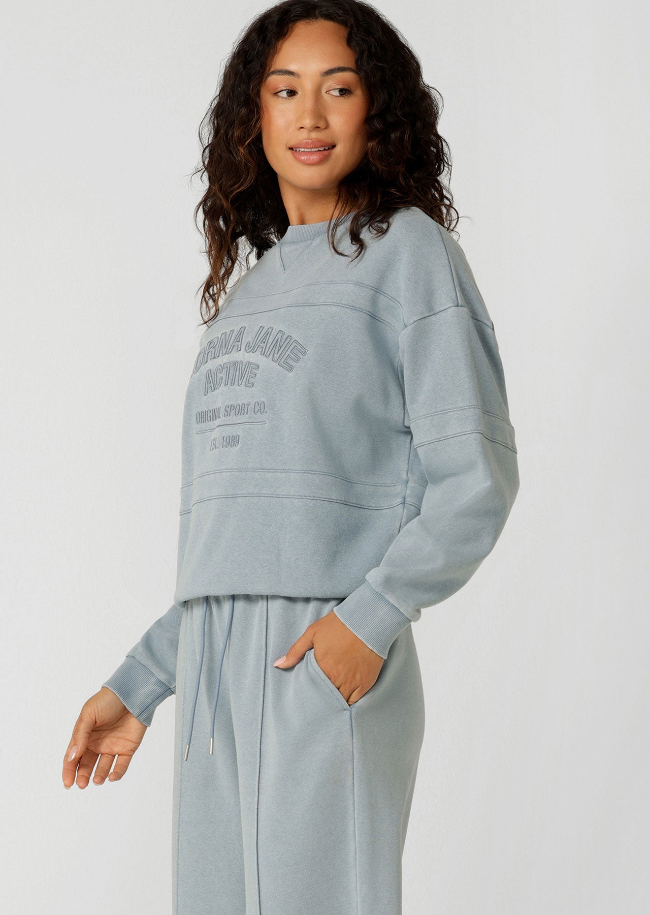 Lorna Jane Movement Sport Washed Panelled Sweat - Washed Blue
