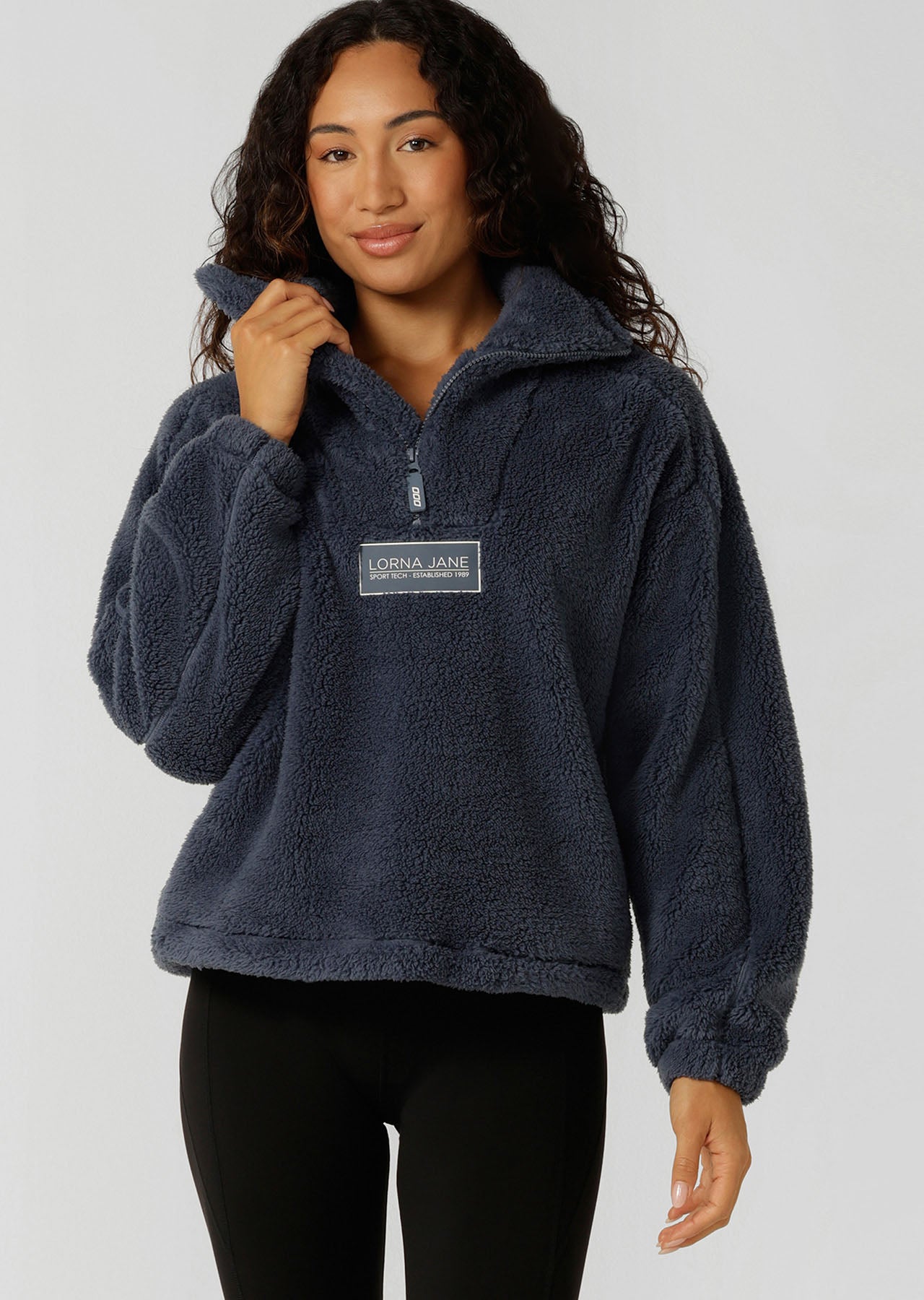 Lorna Jane Everyday Teddy Quarter Zip Sweat - Dark Powder Grey