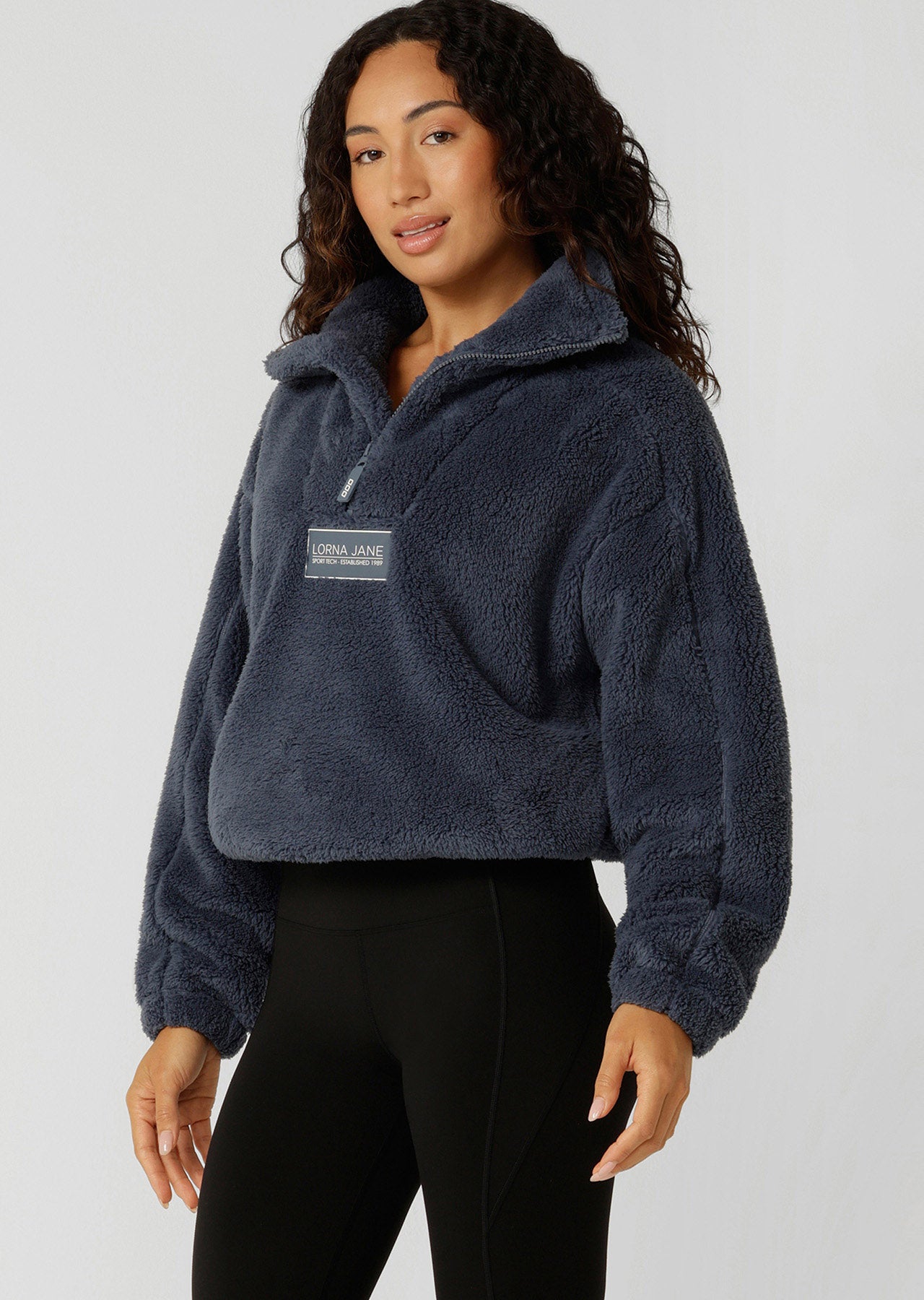 Lorna Jane Everyday Teddy Quarter Zip Sweat - Dark Powder Grey