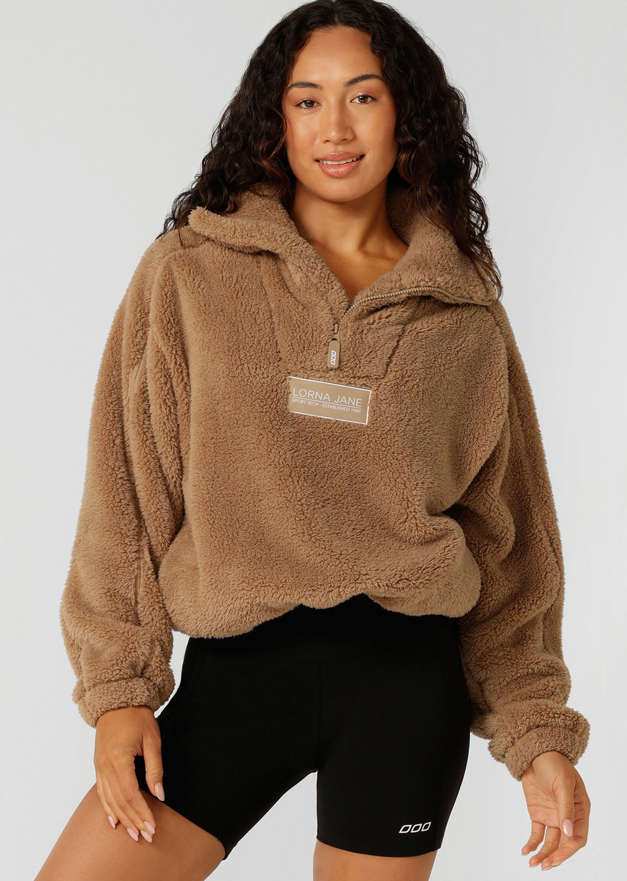 Lorna Jane Everyday Teddy Quarter Zip Sweat - Sand Dune