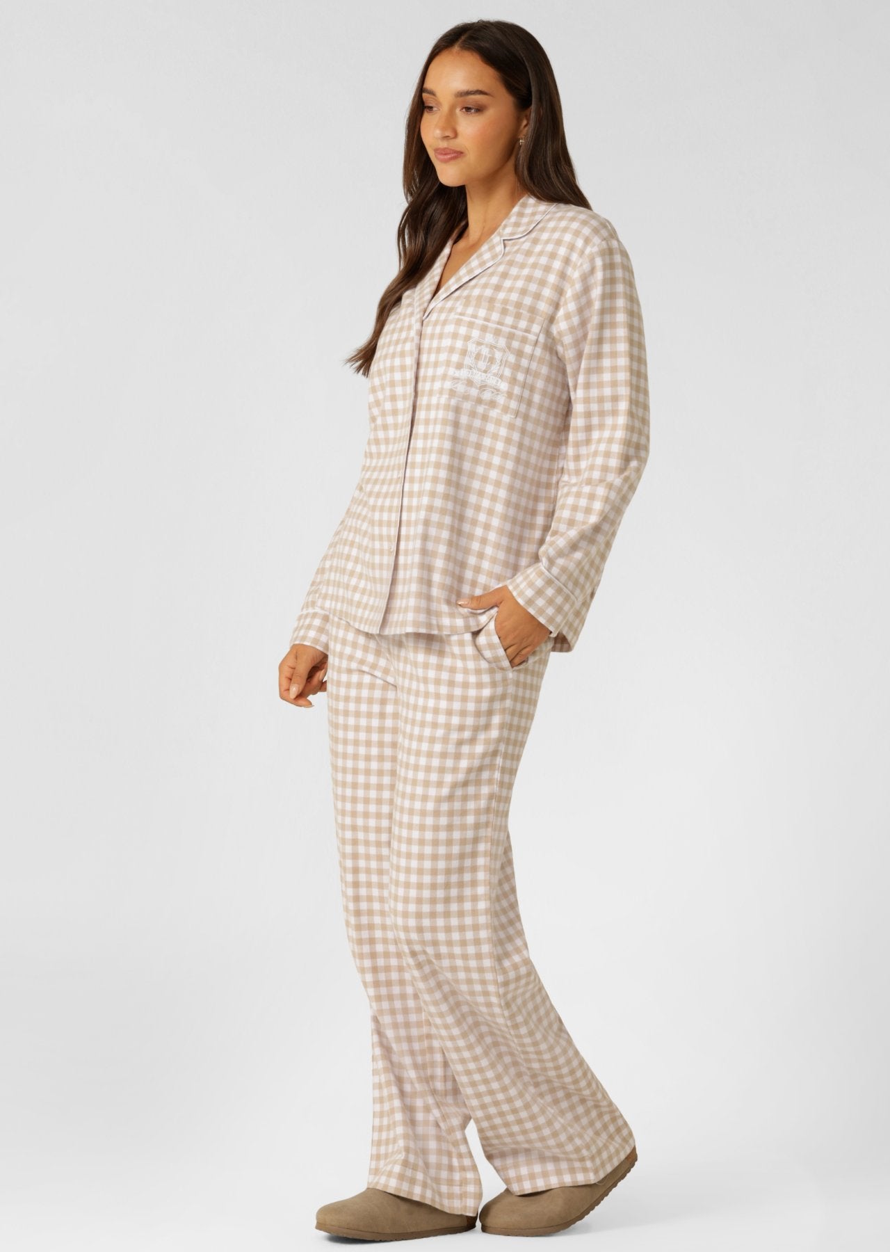 Lorna Jane Flannel Lounge Pants - Latte Check