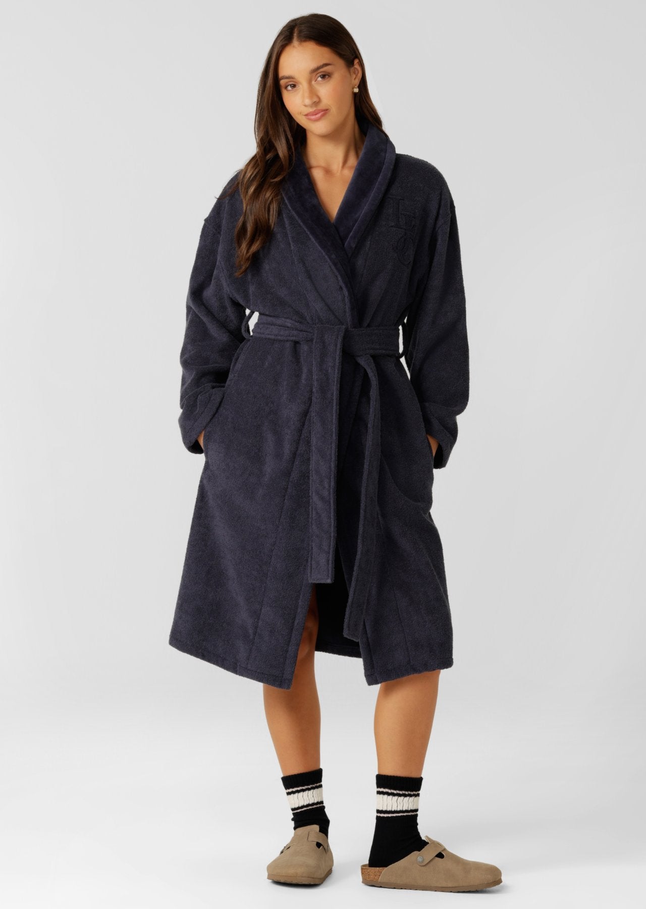 Lorna Jane R&R Lounge Robe - Platinum Navy