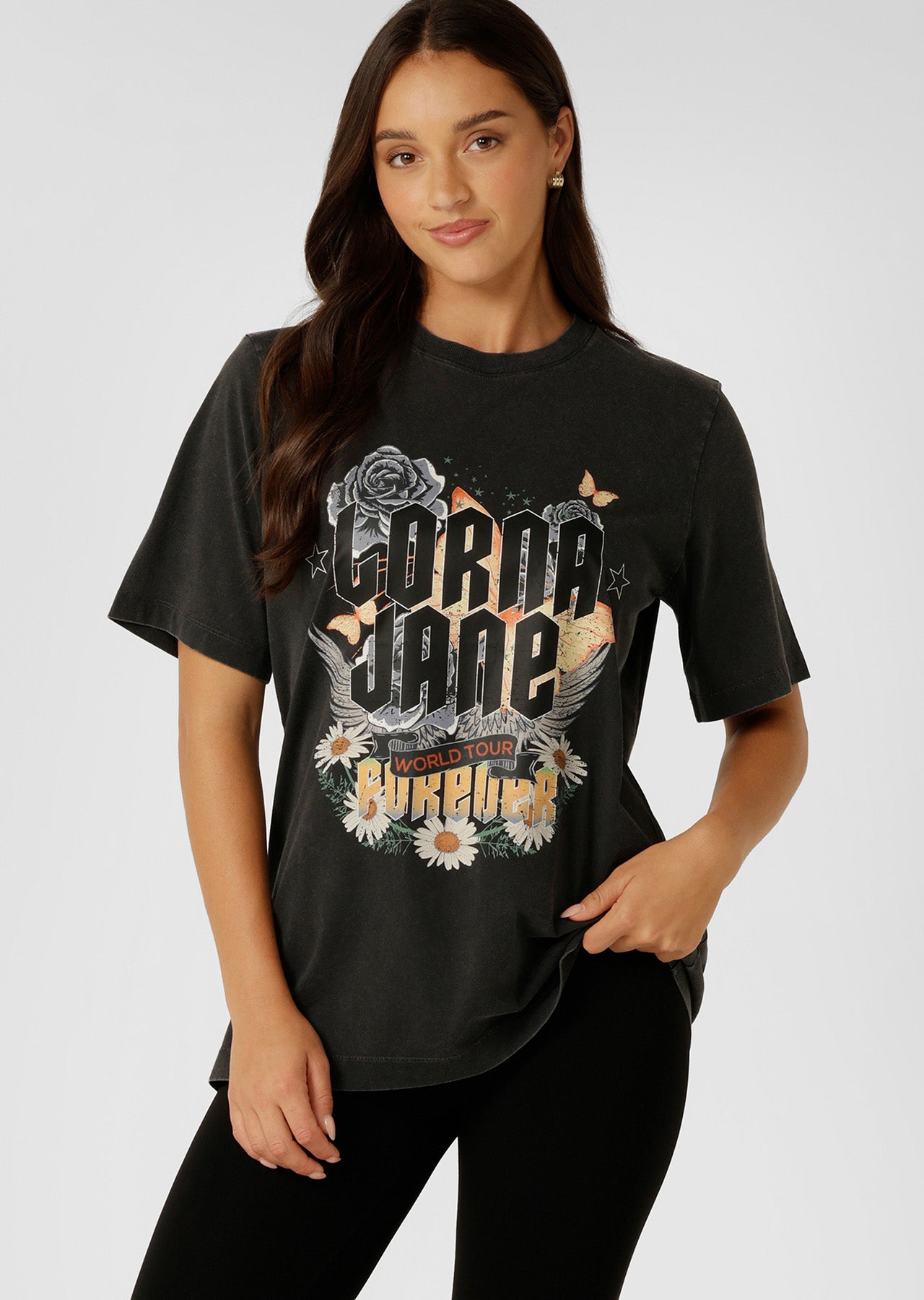 Lorna Jane World Tour Washed Relaxed T-Shirt - Washed Black