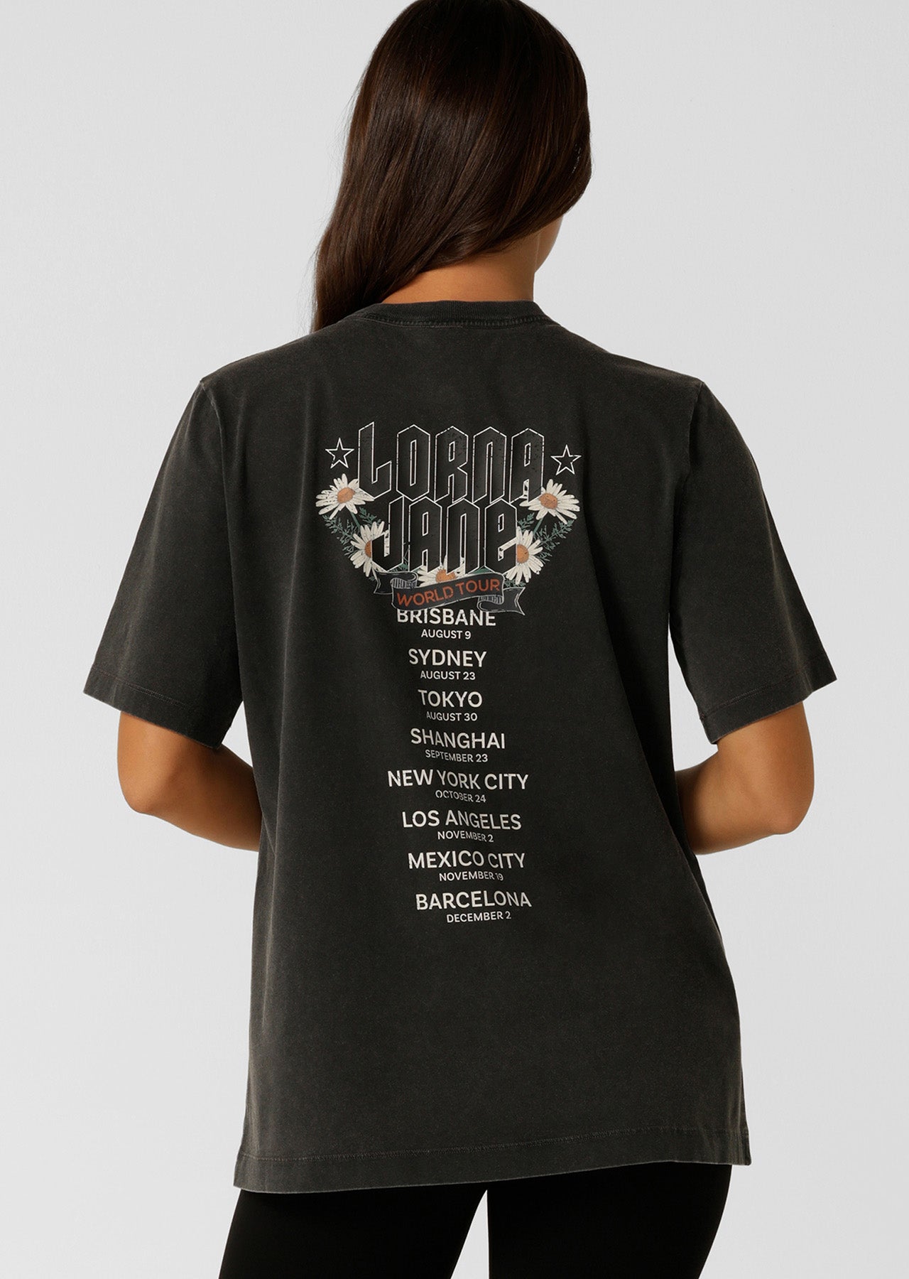 Lorna Jane World Tour Washed Relaxed T-Shirt - Washed Black
