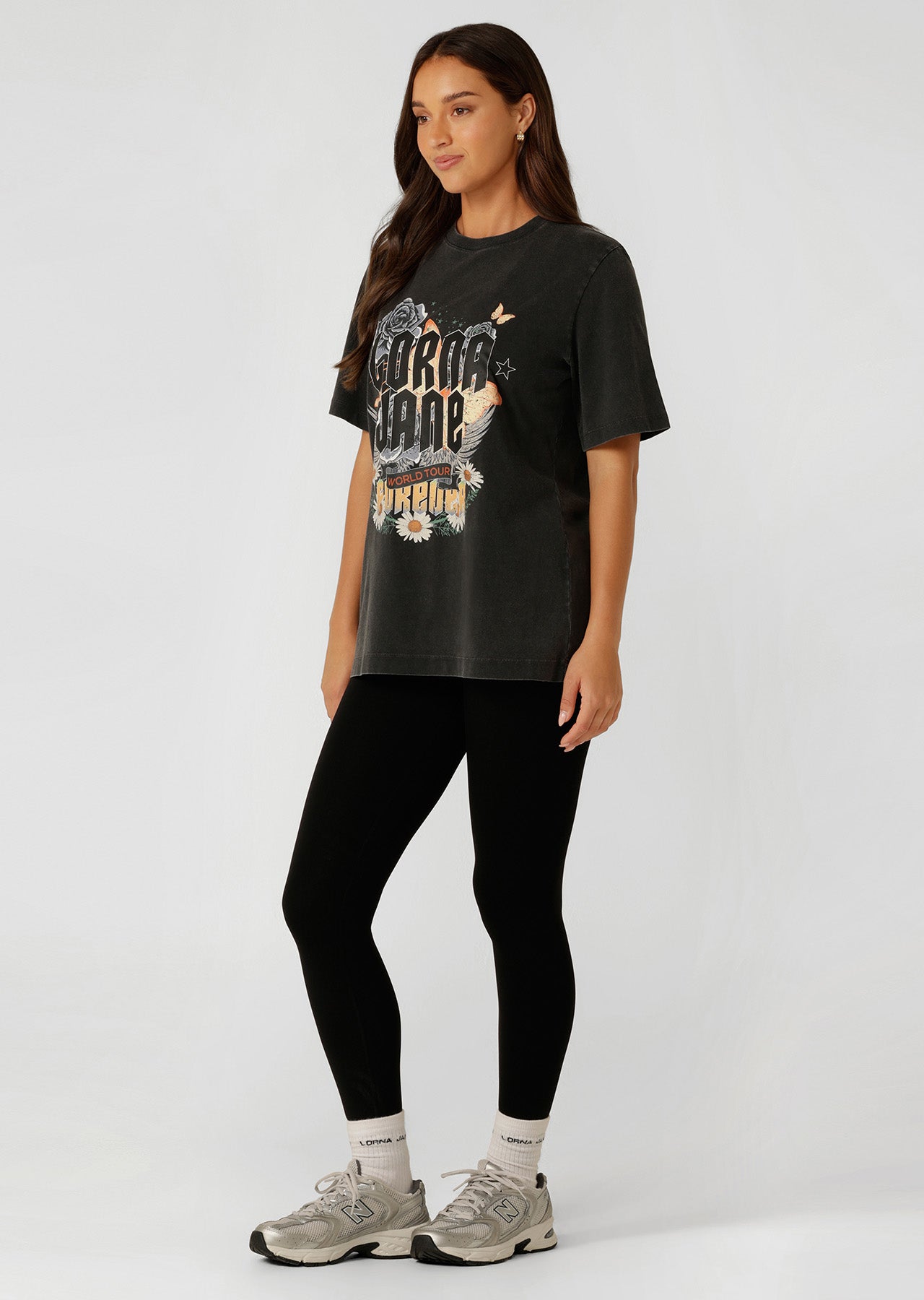 Lorna Jane World Tour Washed Relaxed T-Shirt - Washed Black