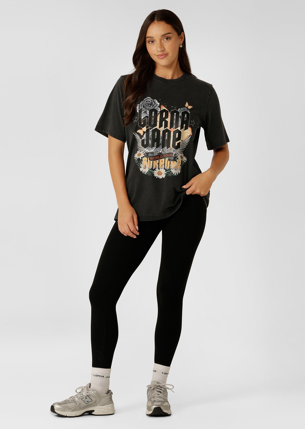 Lorna Jane World Tour Washed Relaxed T-Shirt - Washed Black