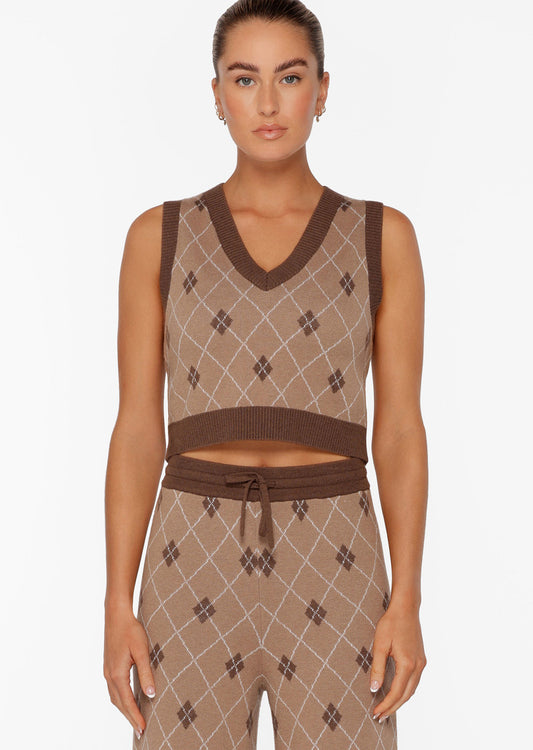Lorna Jane Caddie Cropped Knit Vest - Argyle Intasia Print