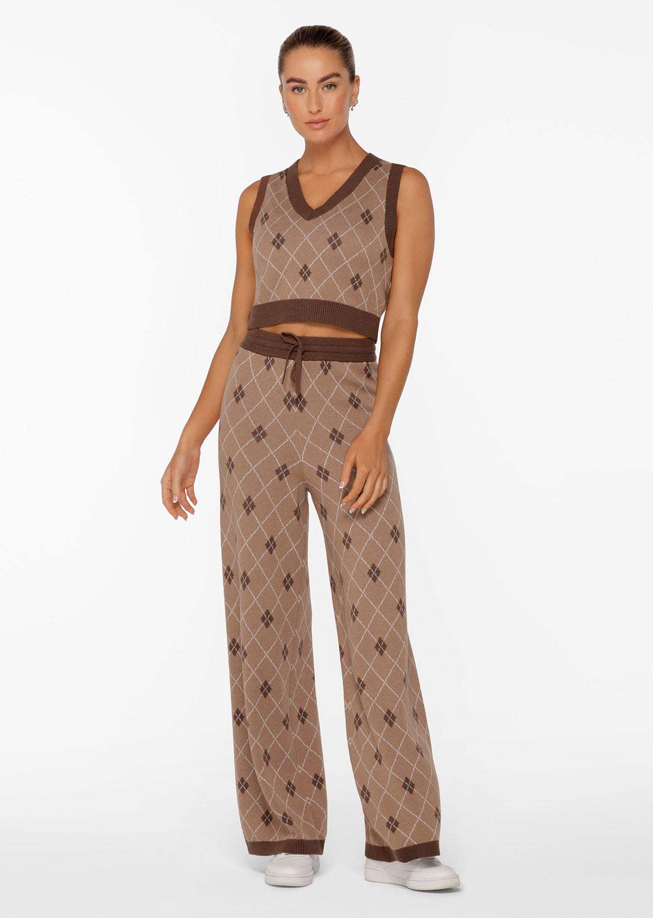 Lorna Jane Caddie Wide Leg Knit Pants - Argyle Intasia Print