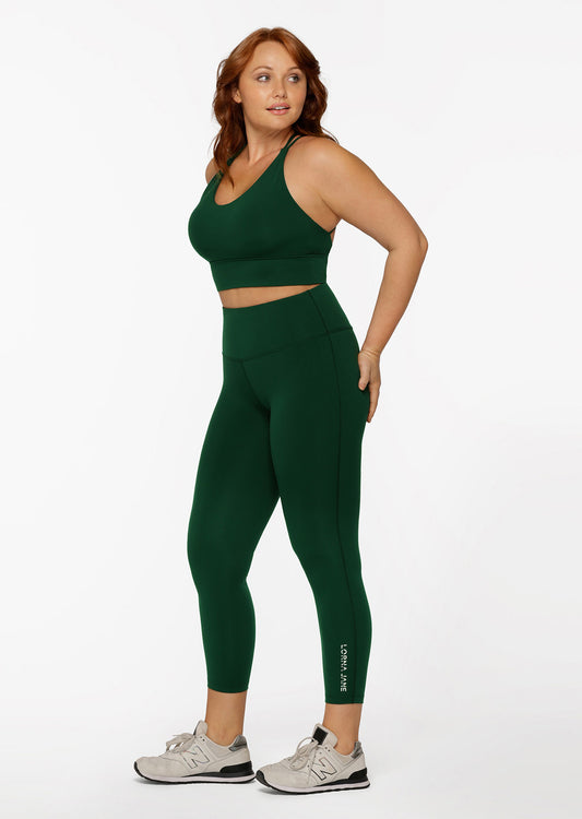 Lorna Jane Lotus No Chafe Ankle Biter Leggings - Dark Green