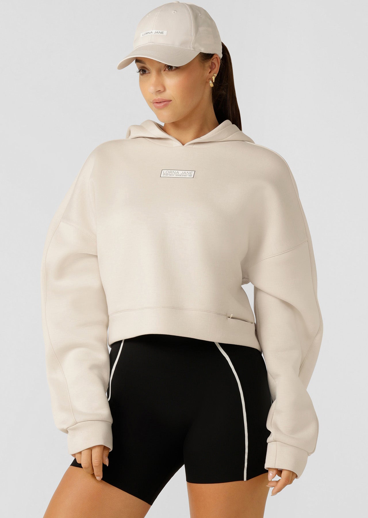 Lorna Jane All Hours Secret Pocket Cropped Hoodie - Ivory