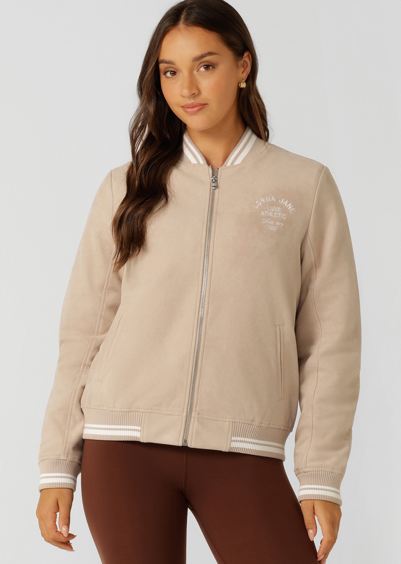 Lorna Jane Heritage Bomber Jacket - Light Oxford Tan