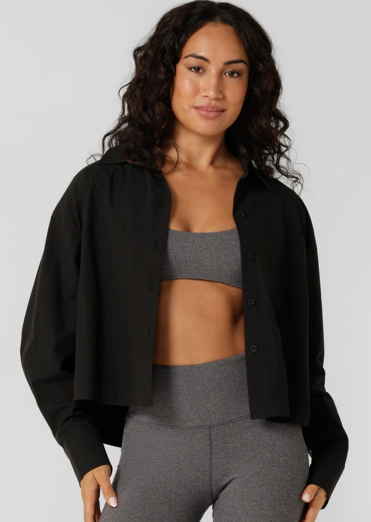 Lorna Jane Heritage Cropped Button Up Shirt - Black