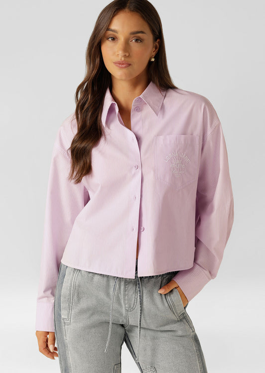 Lorna Jane Heritage Cropped Button Up Shirt - Violet Stripe