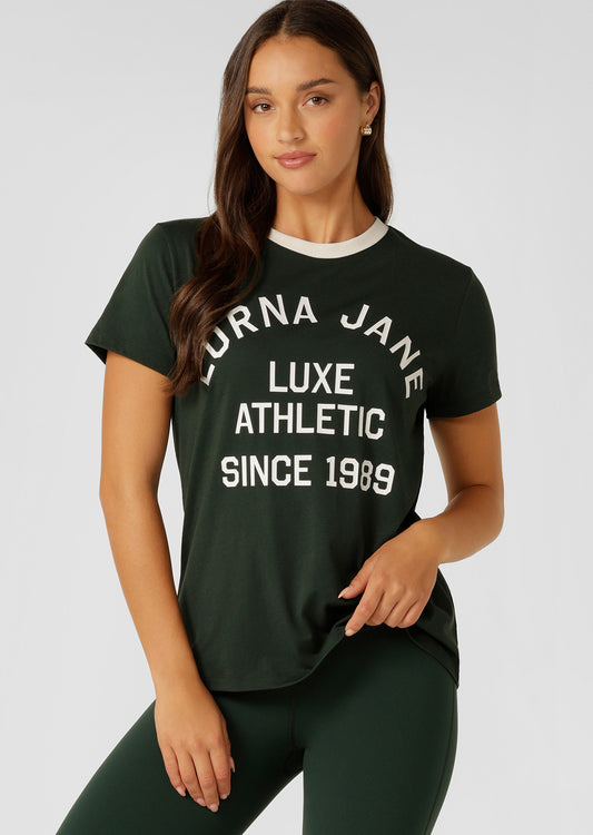 Lorna Jane Lotus Heritage Ringer T-Shirt - Fig Green