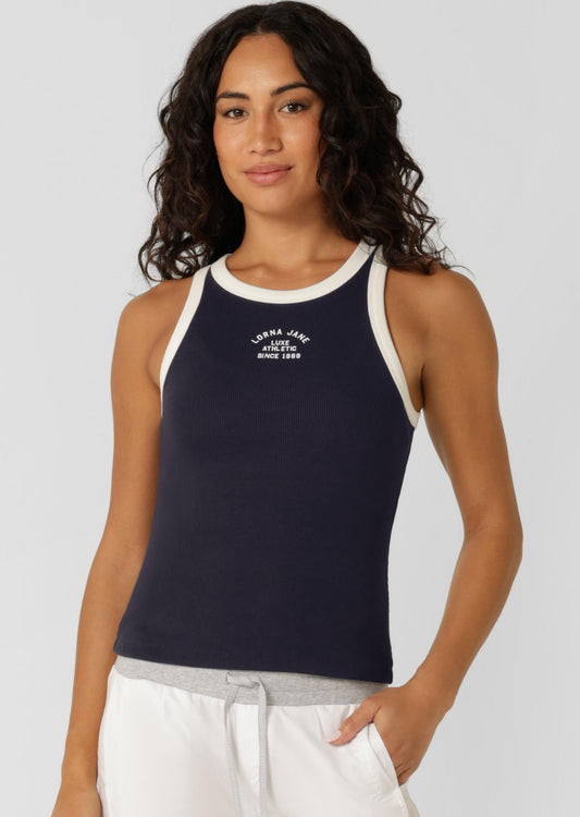 Lorna Jane Heritage Rib Ringer Tank - Midnight Blue