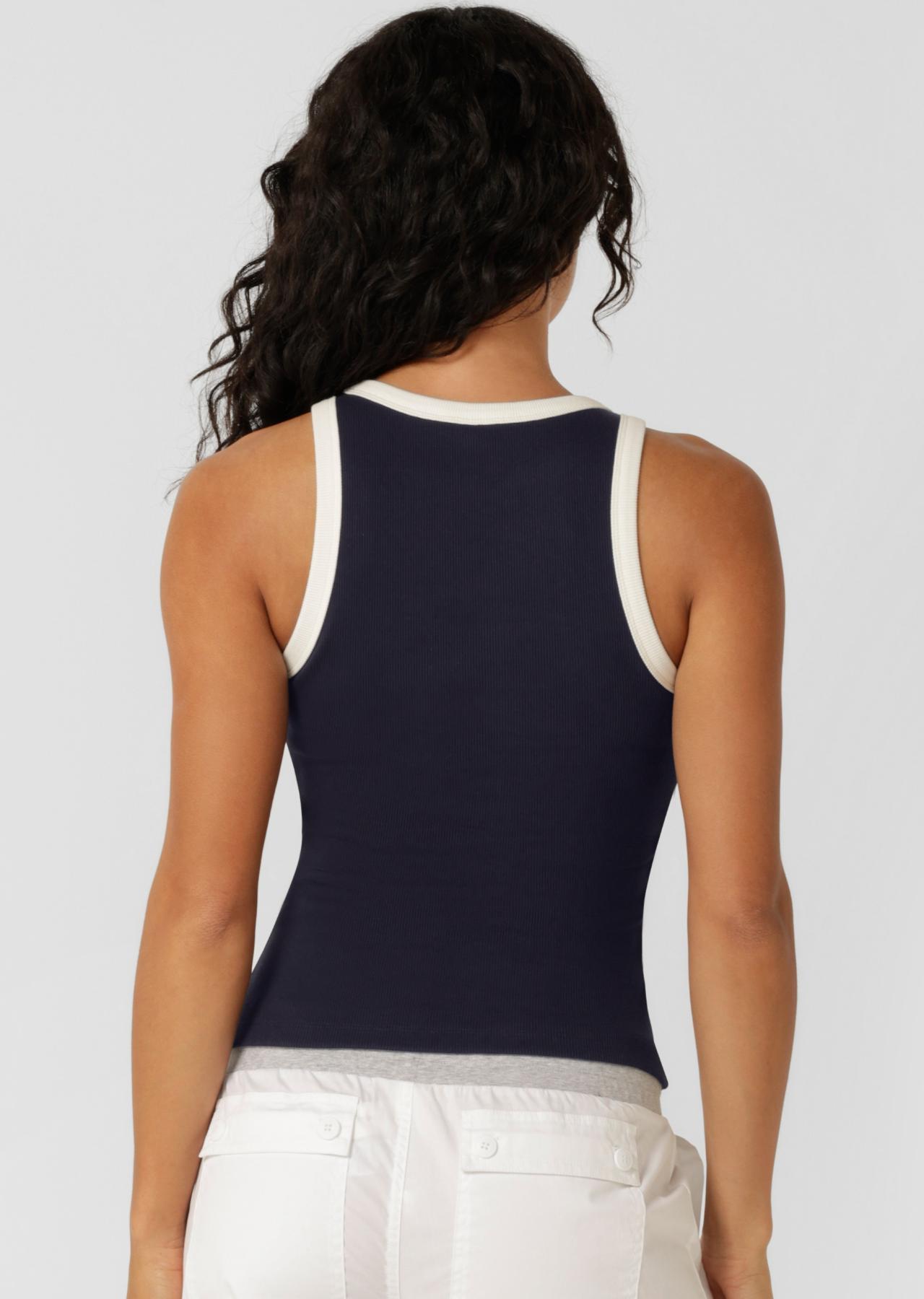 Lorna Jane Heritage Rib Ringer Tank - Midnight Blue