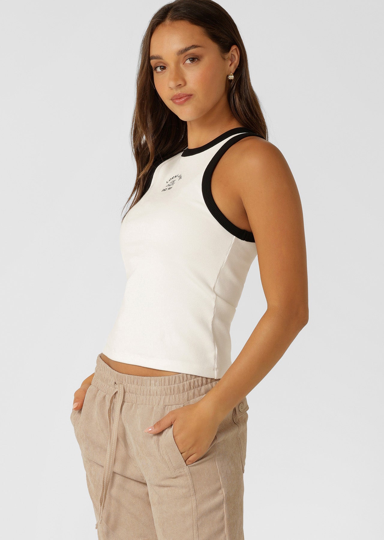Lorna Jane Heritage Rib Ringer Tank - Porcelain