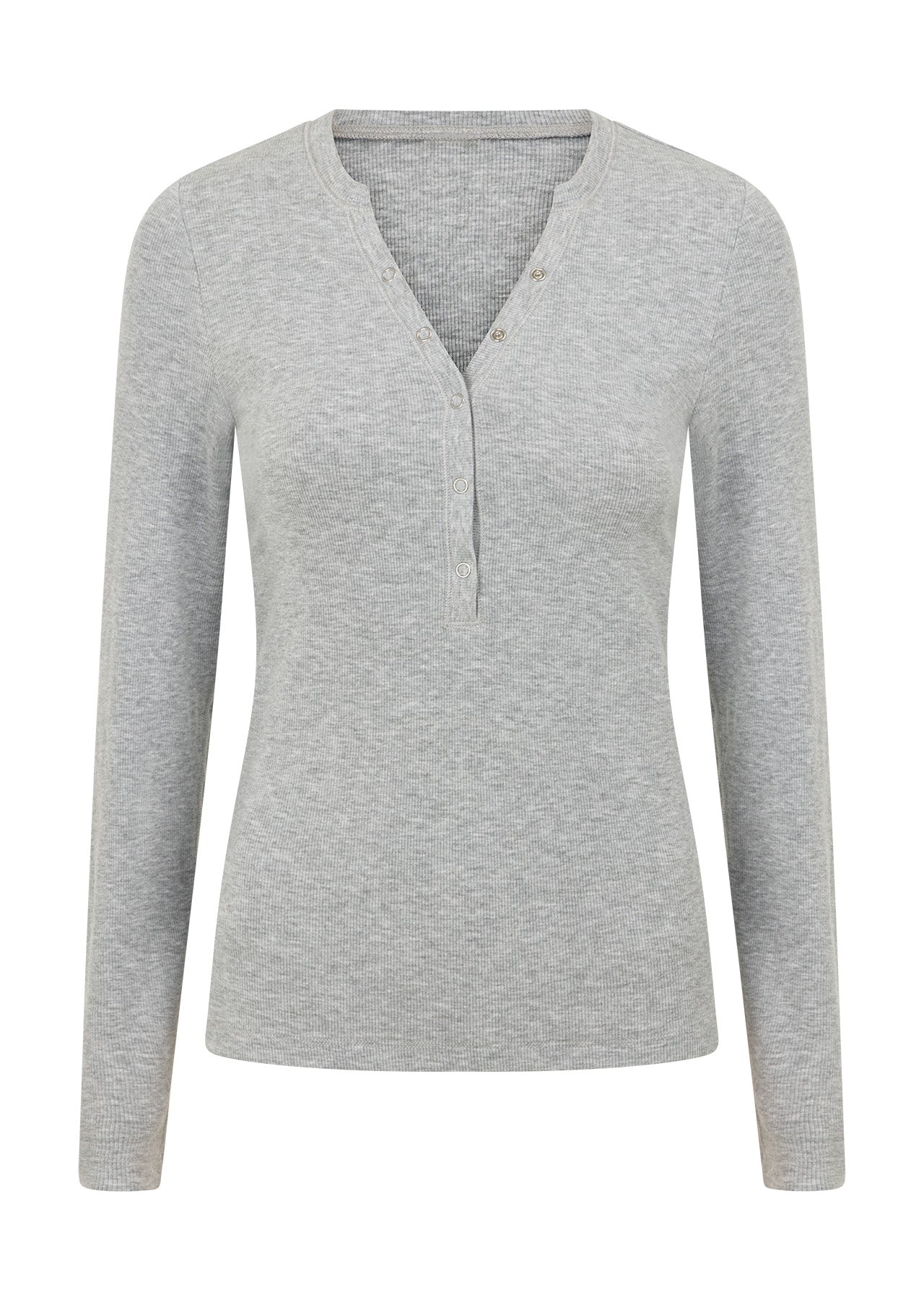 Lorna Jane Henley Rib Long Sleeve Top - Grey Marl