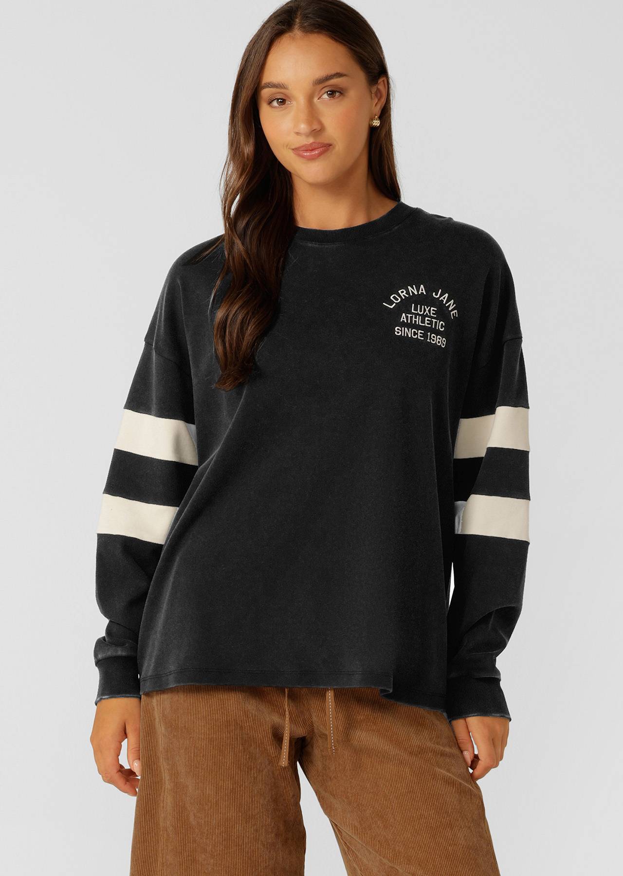 Lorna Jane Throwback Oversized Lightweight Sweat - Washed Black