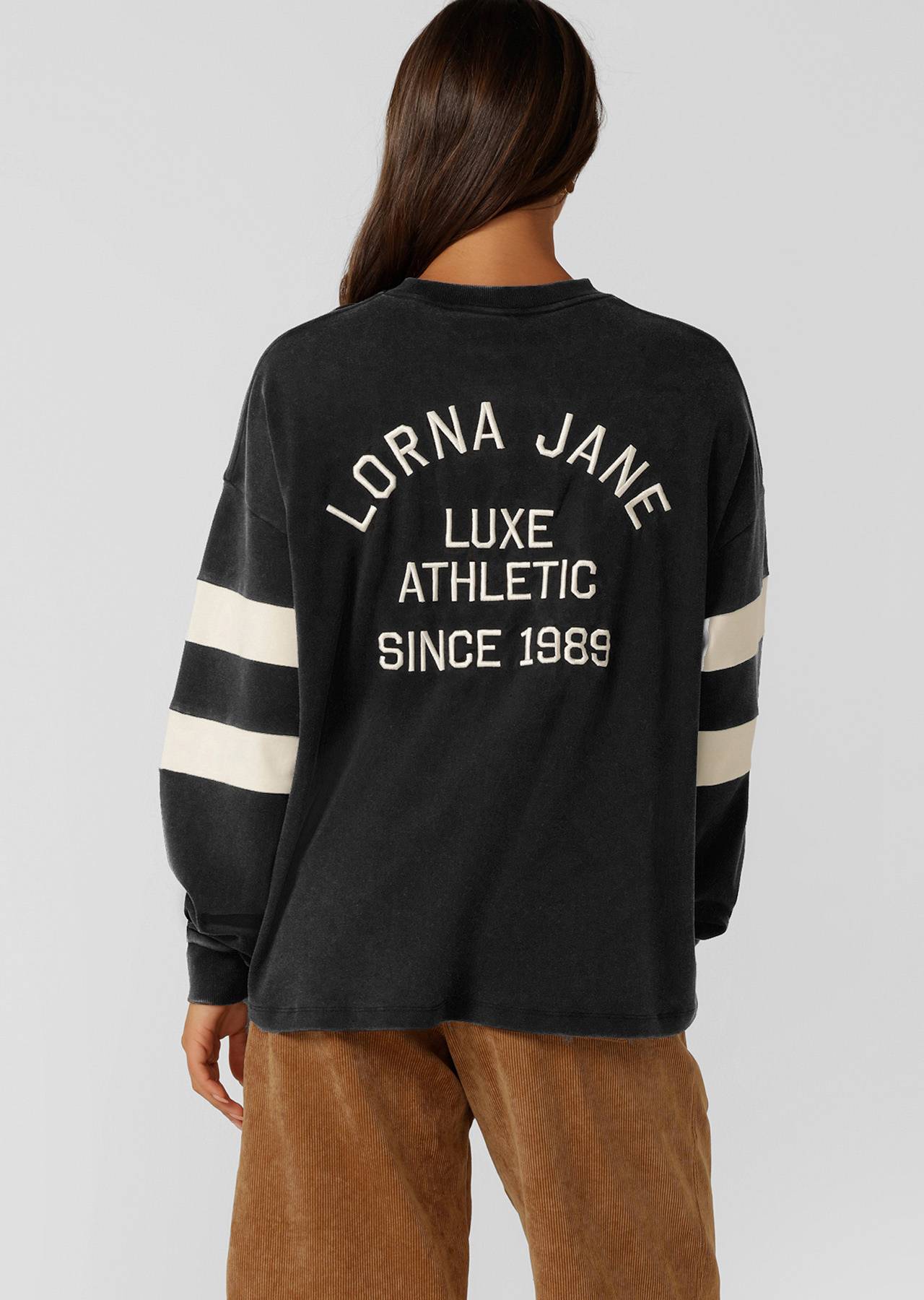Lorna Jane Throwback Oversized Lightweight Sweat - Washed Black