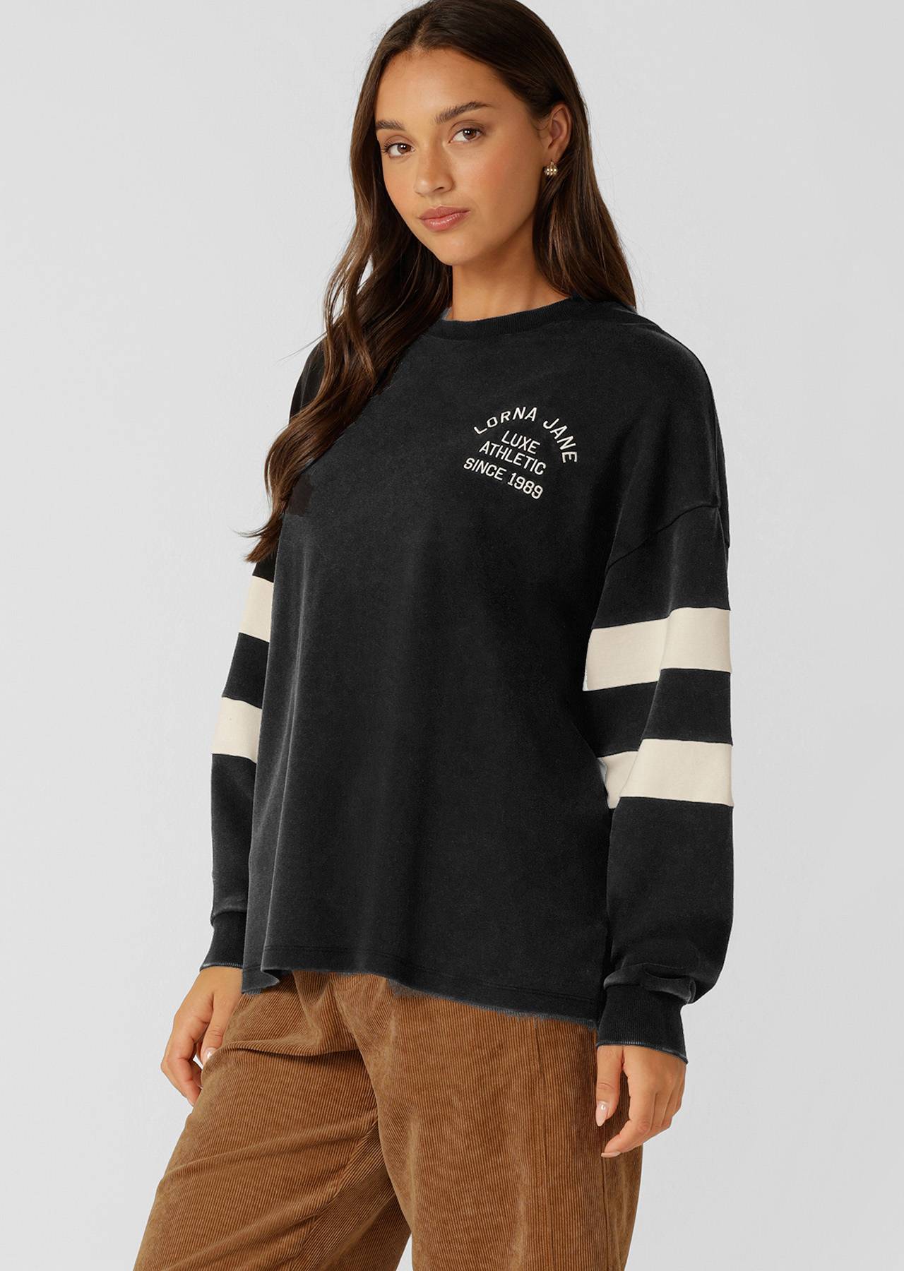 Lorna Jane Throwback Oversized Lightweight Sweat - Washed Black