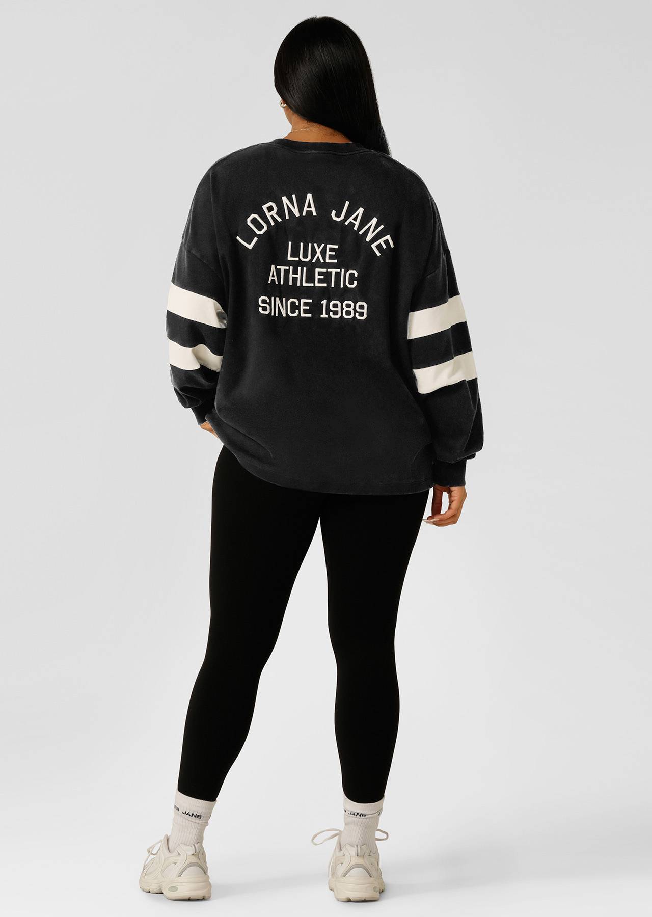 Lorna Jane Throwback Oversized Lightweight Sweat - Washed Black