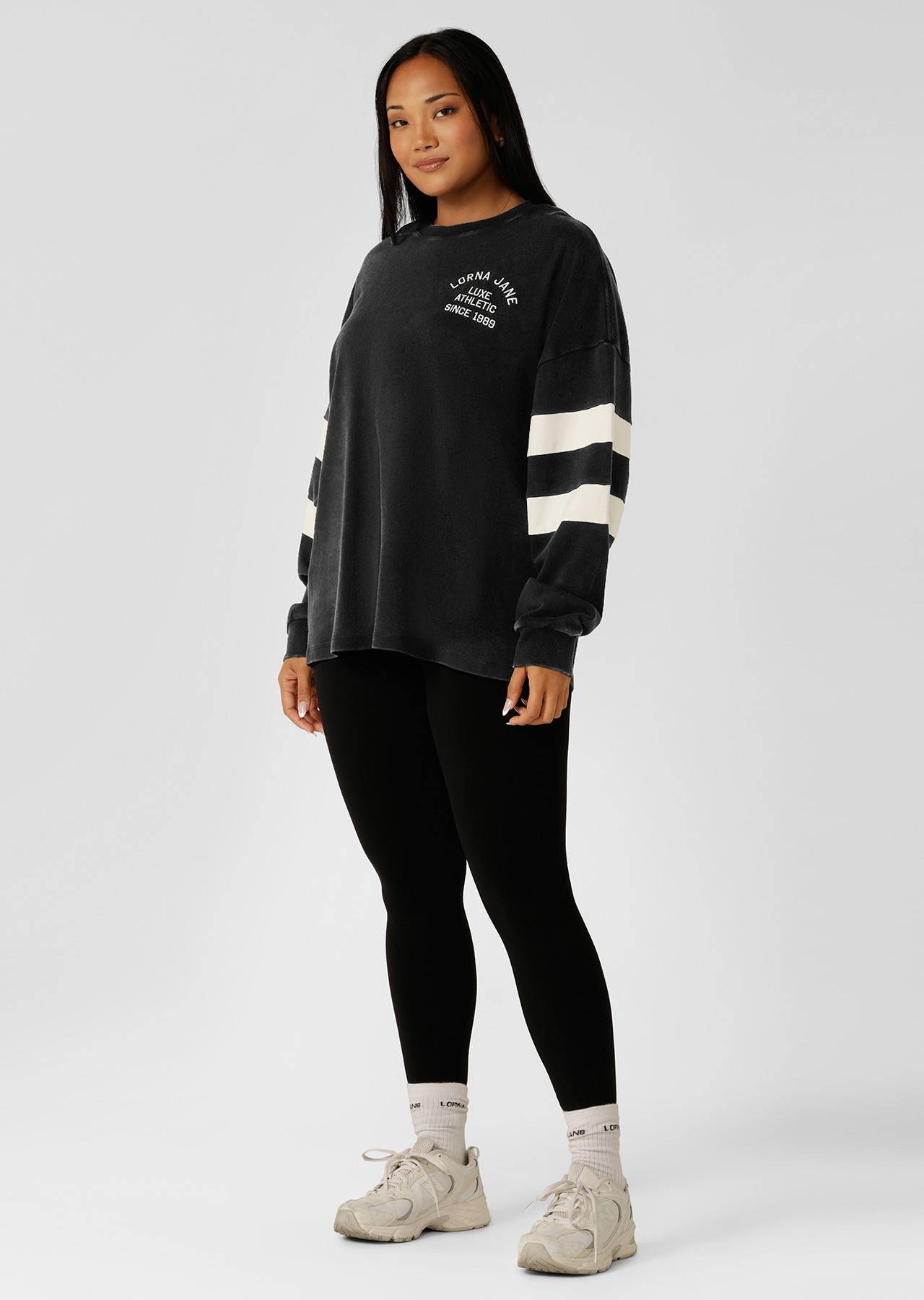 Lorna Jane Throwback Oversized Lightweight Sweat - Washed Black