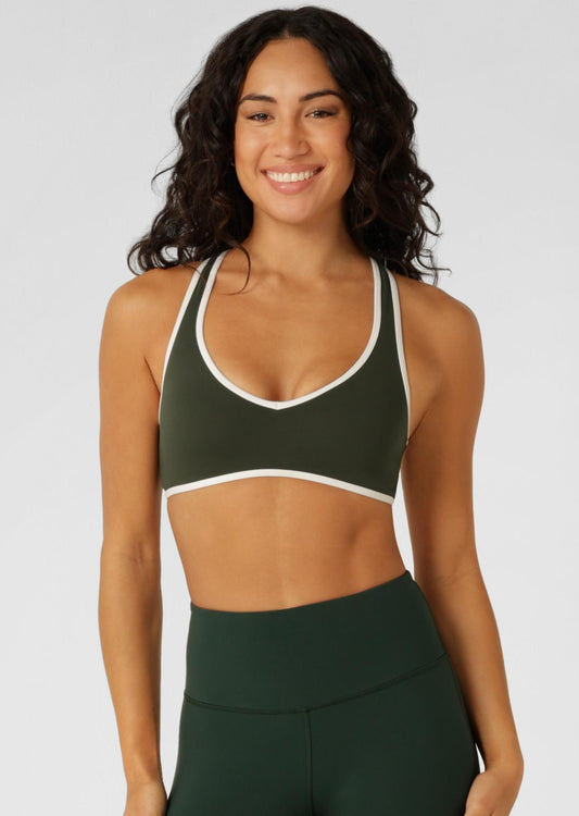 Lorna Jane Retro Sport All Day Sports Bra - Fig Green