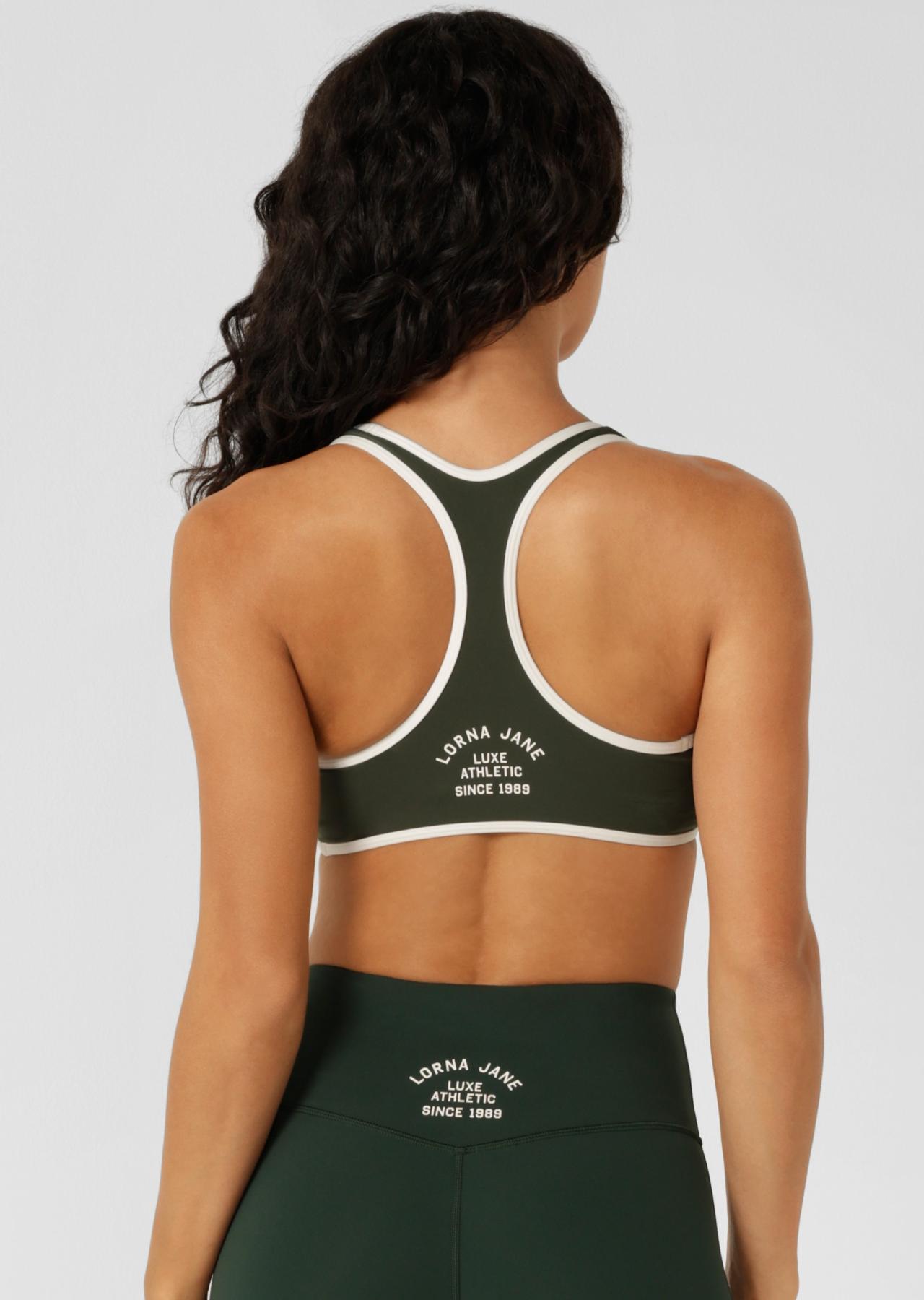 Lorna Jane Retro Sport All Day Sports Bra - Fig Green