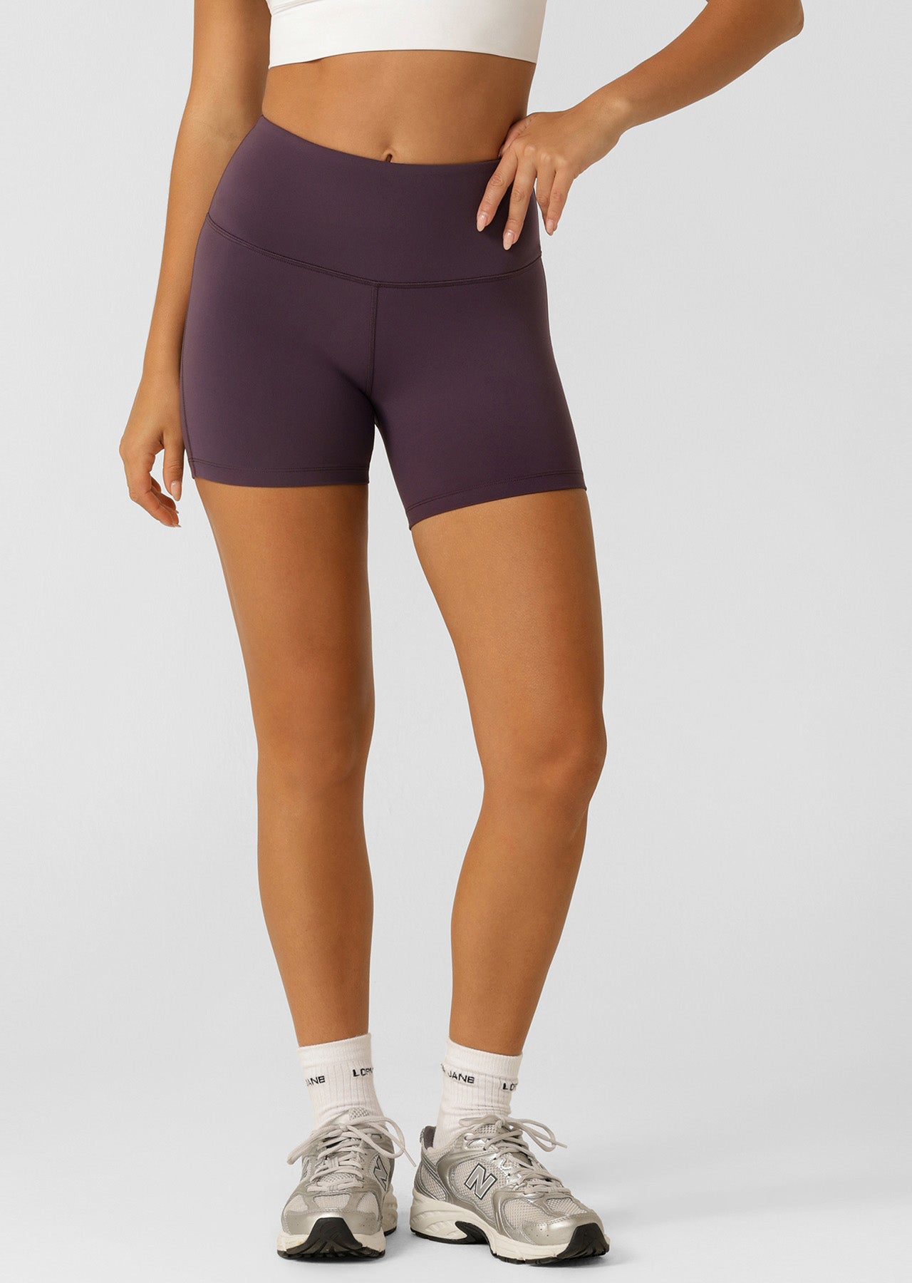 Lorna Jane Limited Edition Lotus No Chafe 12cm Bike Shorts - Midnight Plum