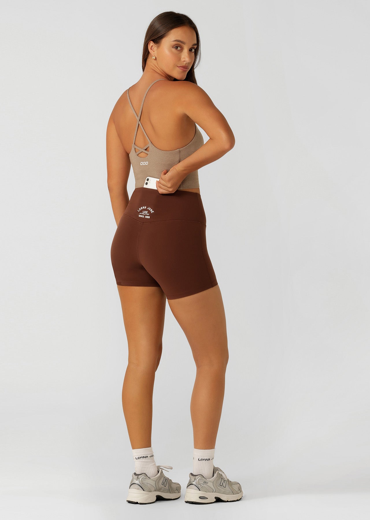 Lorna Jane Limited Edition Lotus No Chafe 12cm Bike Shorts - Truffle