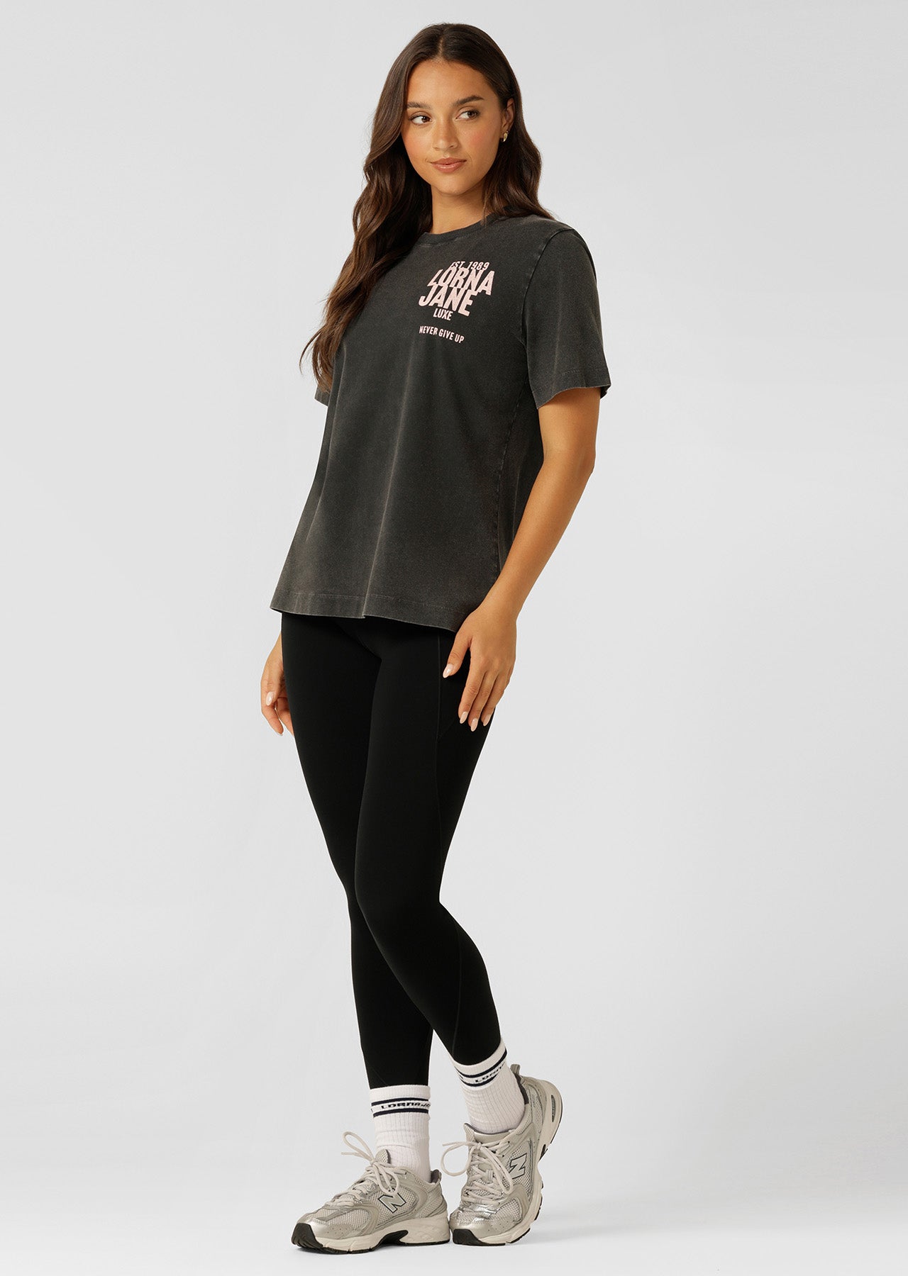 Lorna Jane Heritage Inspiration Washed Relaxed T-Shirt - Washed Black