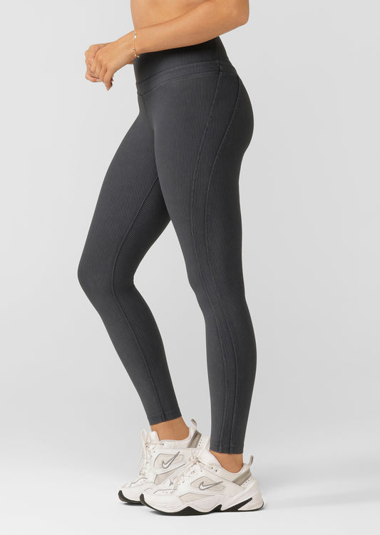 Lorna Jane Stride Washed Rib Full Length Leggings - Washed Black