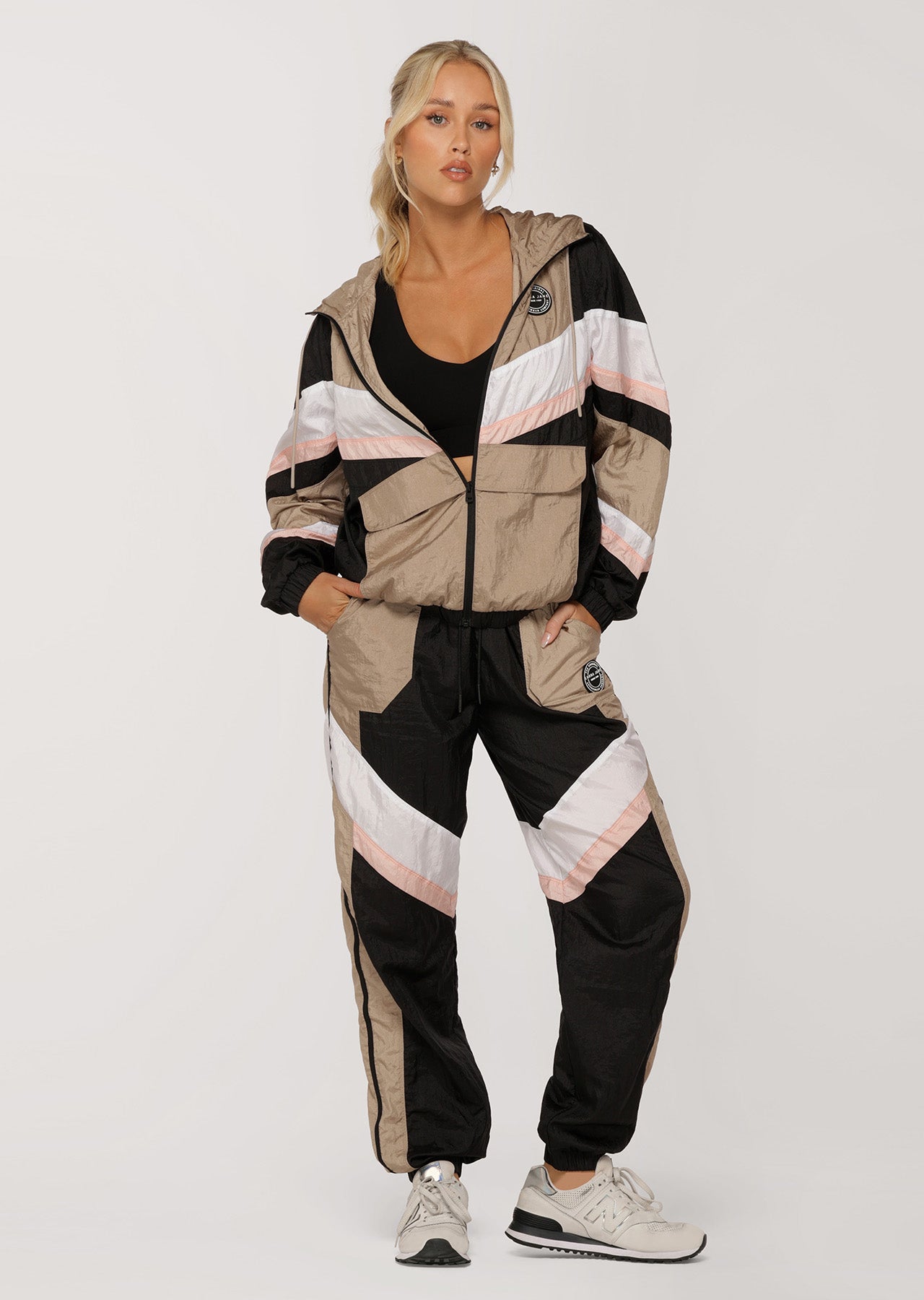 Lorna Jane Get Physical Colourblock Active Pants - Dark Off White Multi