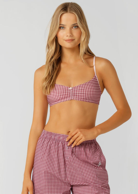 Lorna Jane Sweet Escape Sports Bra - Berry Sweet Check