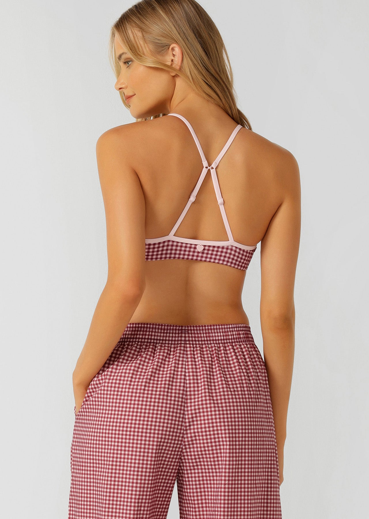 Lorna Jane Sweet Escape Sports Bra - Berry Sweet Check