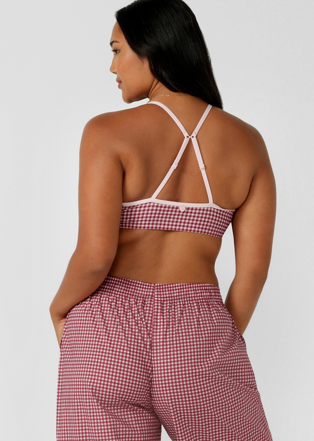 Lorna Jane Sweet Escape Sports Bra - Berry Sweet Check