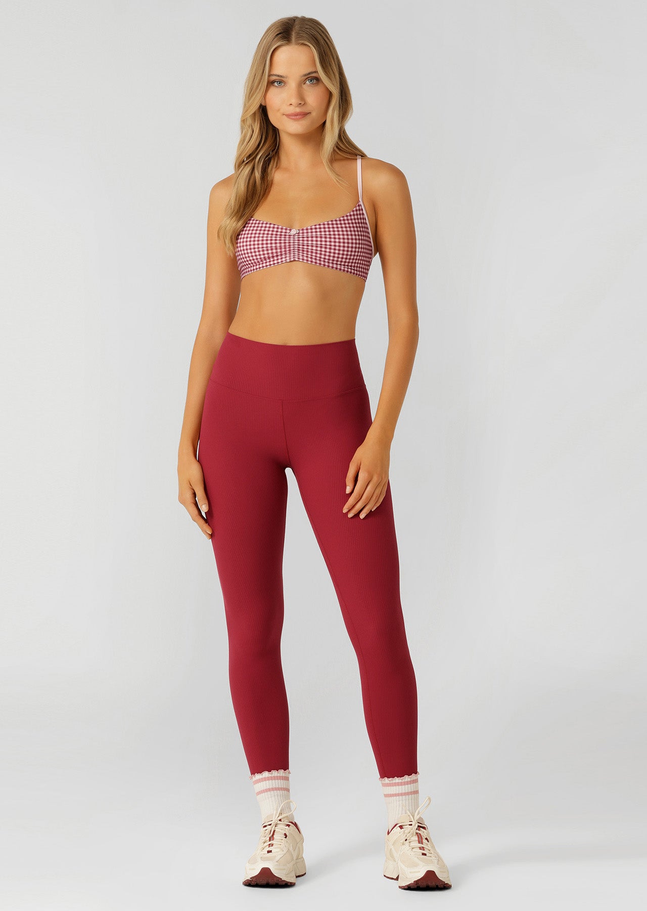 Lorna Jane Sweet Escape Sports Bra - Berry Sweet Check