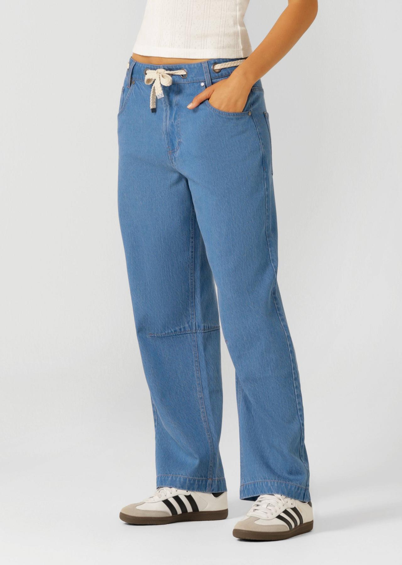 Lorna Jane Off Duty Vintage Wash Denim Pants - Blue Denim