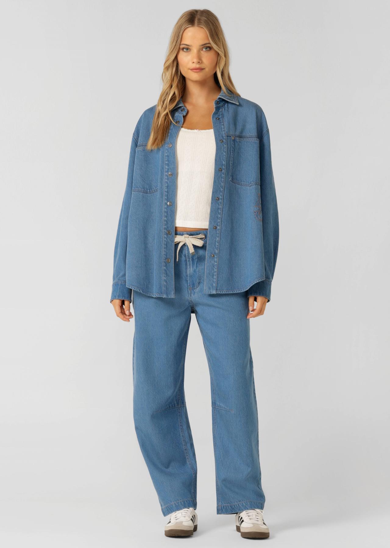Lorna Jane Off Duty Vintage Wash Denim Pants - Blue Denim