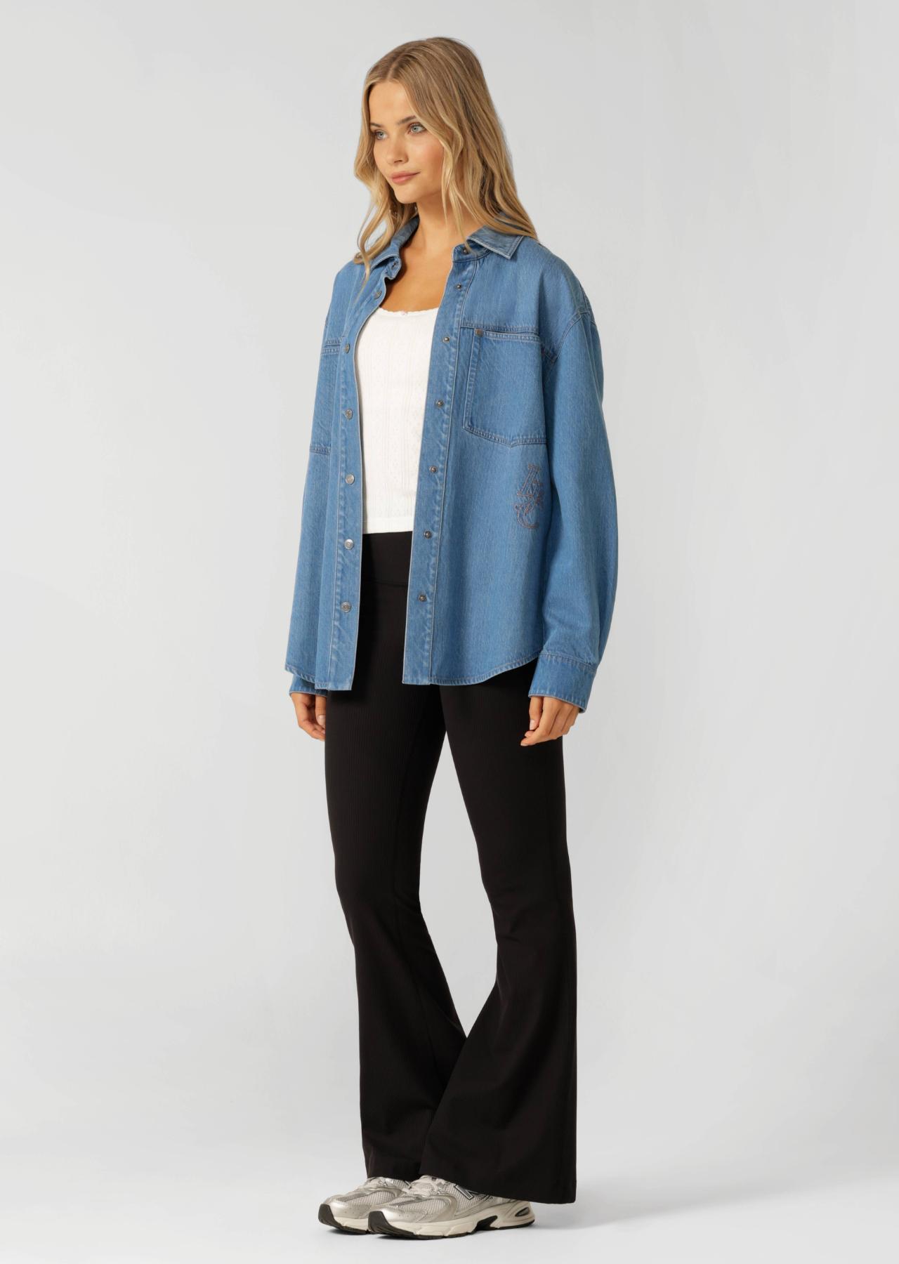 Lorna Jane Off Duty Vintage Wash Denim Shirt - Blue Denim